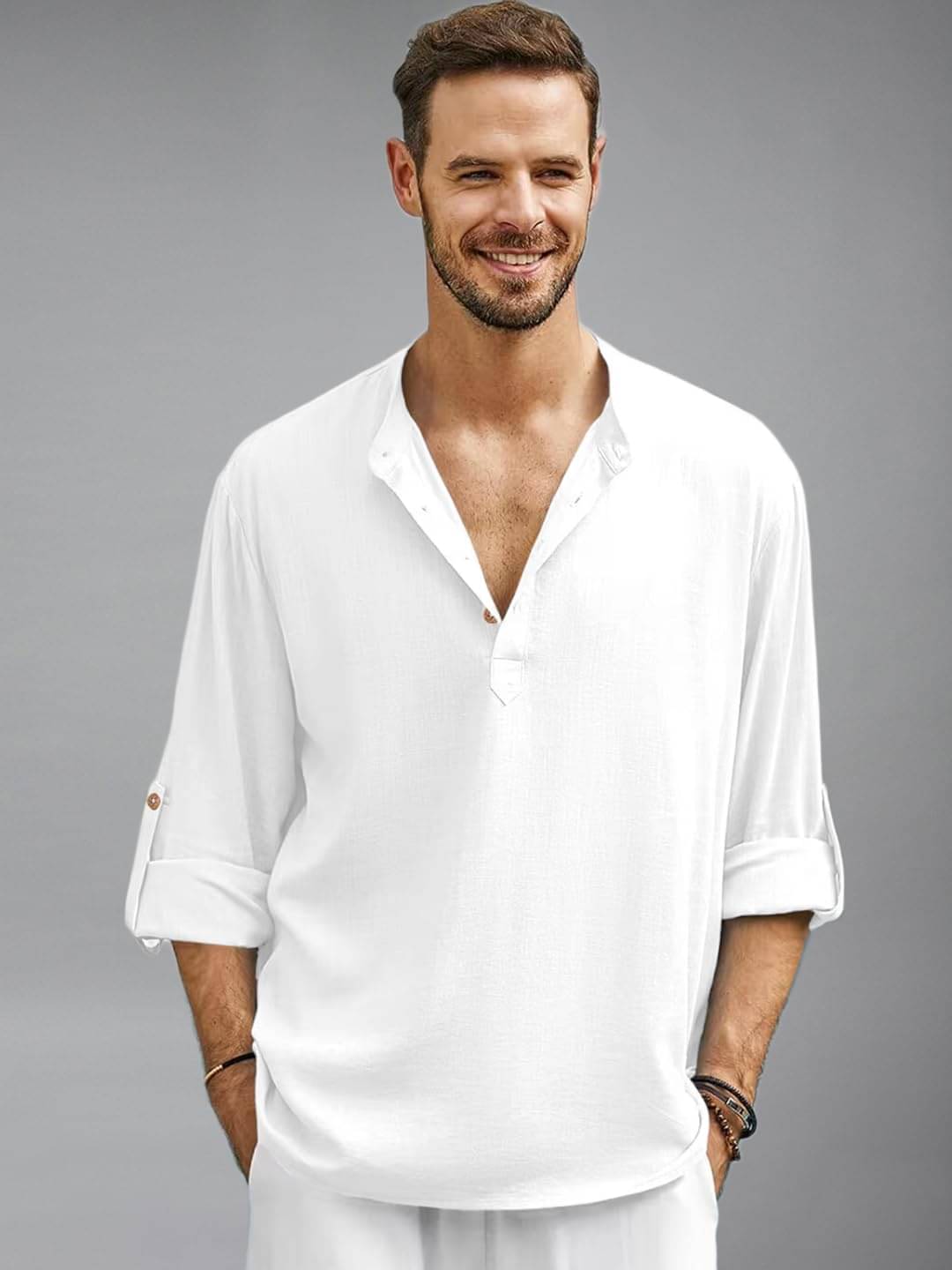     			UNI VIBE White Cotton Blend Men's Shirt Style Kurta ( Pack of 1 )