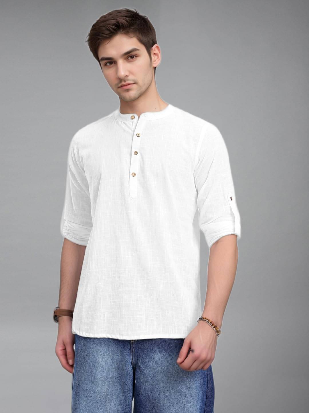     			UNI VIBE White Cotton Blend Men's Shirt Style Kurta ( Pack of 1 )