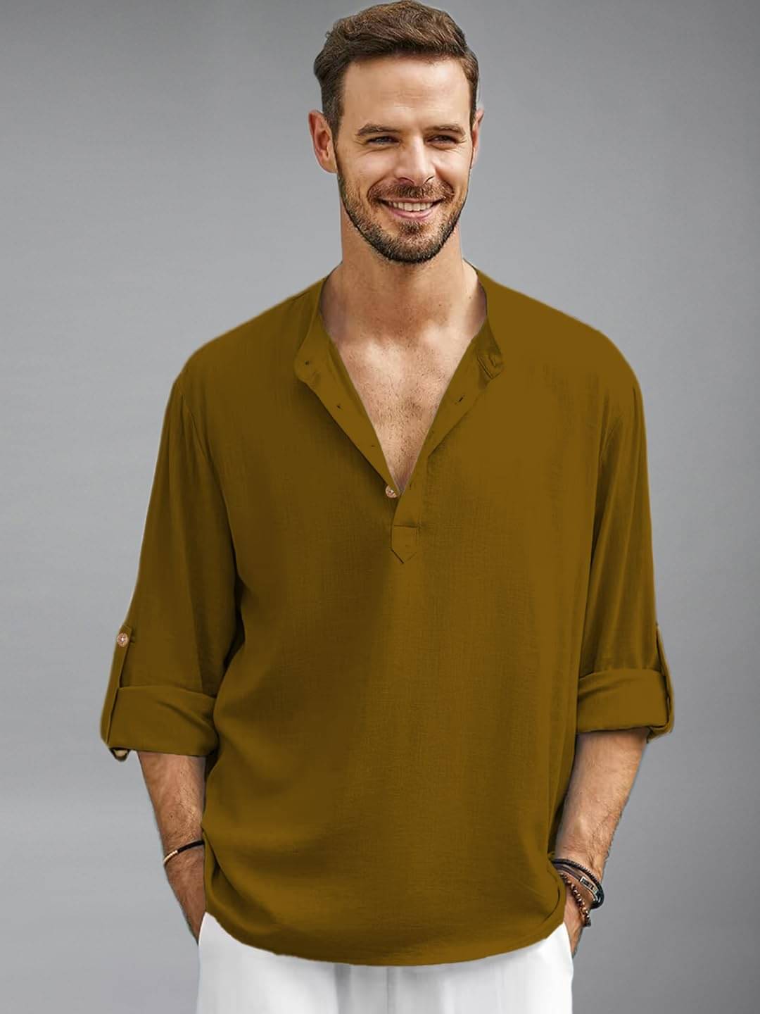 Vida Loca Brown Cotton Blend Men's Shirt Style Kurta ( Pack of 1 ) Vida Loca Brown Cotton Blend Men's Shirt Style Kurta ( Pack of 1 )