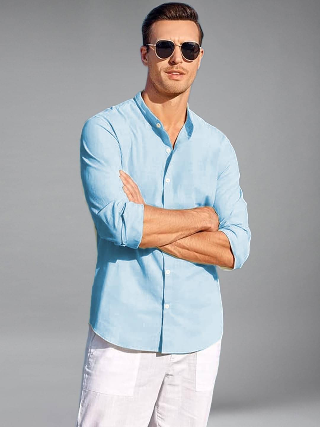     			Vida Loca Cotton Blend Slim Fit Solids Full Sleeves Men's Casual Shirt - Sky Blue ( Pack of 1 )