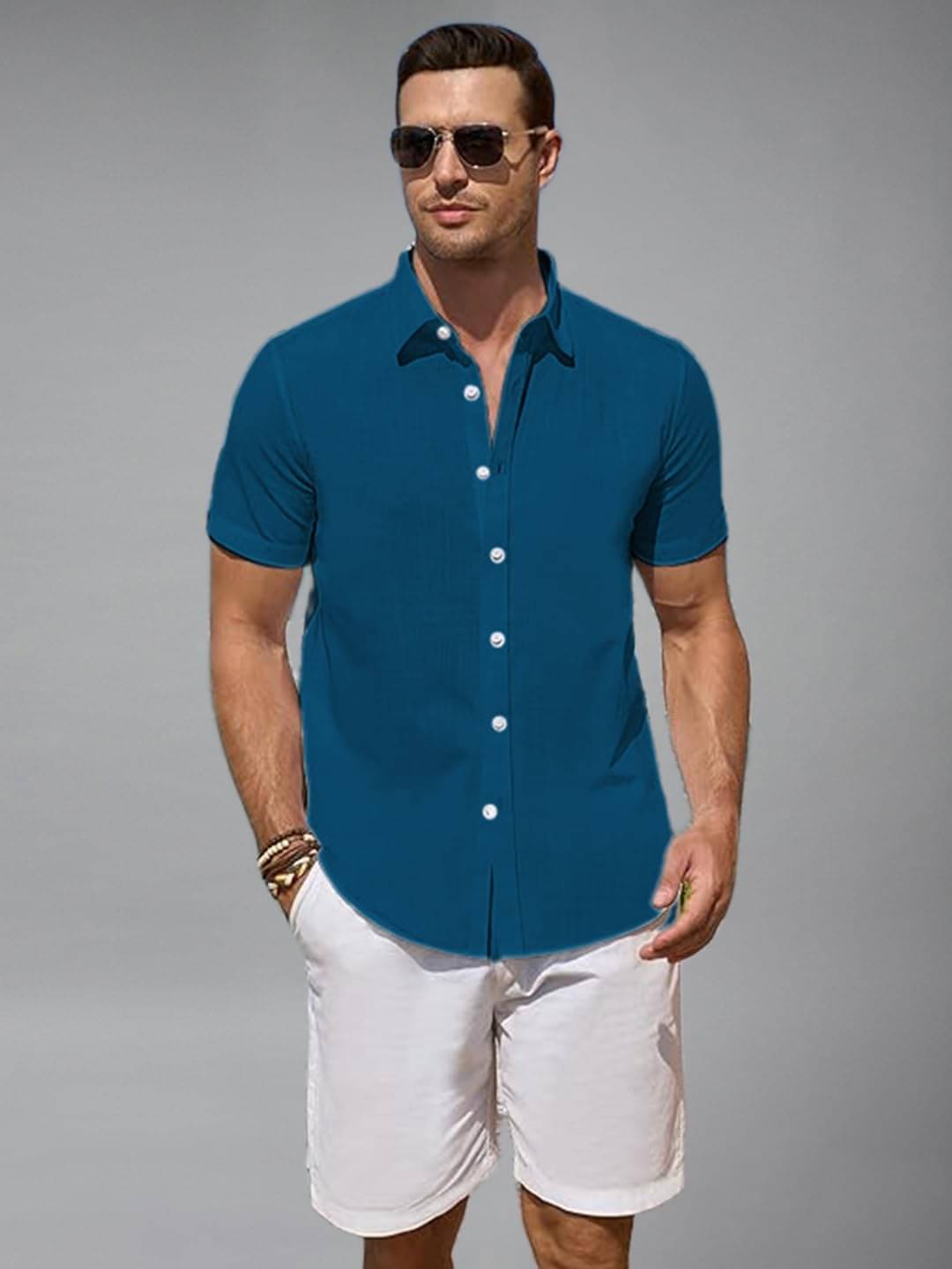Vida Loca Cotton Blend Slim Fit Solids Half Sleeves Men's Casual Shirt - Royal Blue ( Pack of 1 ) Vida Loca Cotton Blend Slim Fit Solids Half Sleeves Men's Casual Shirt - Royal Blue ( Pack of 1 )