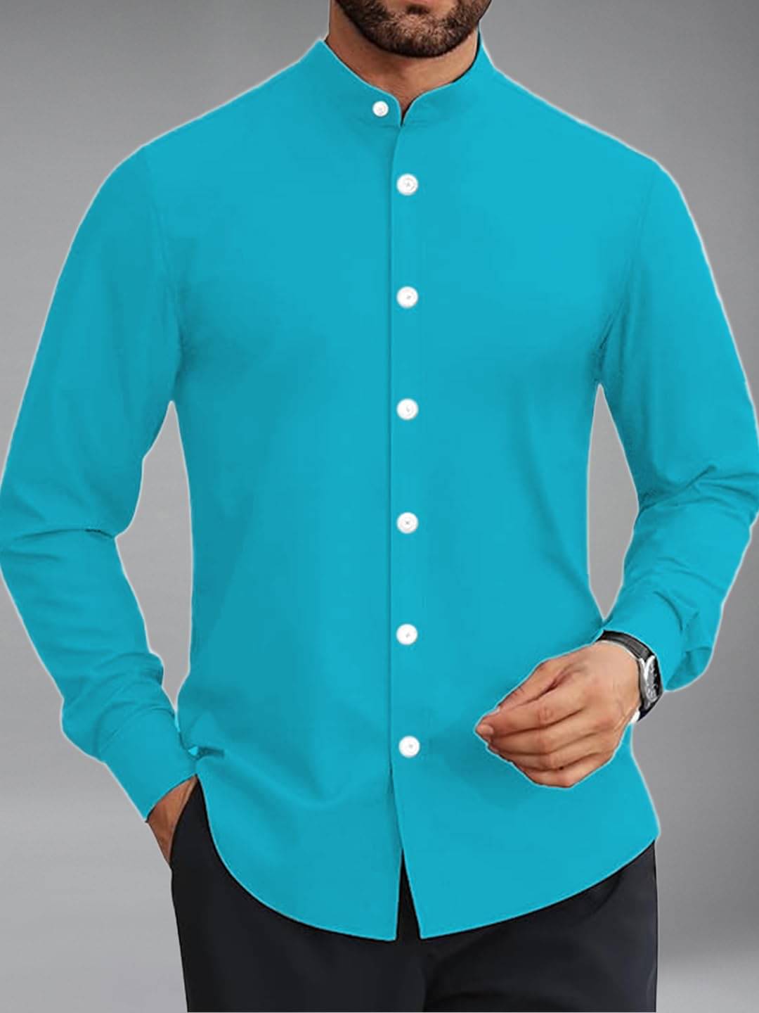     			Vida Loca Cotton Blend Slim Fit Solids Full Sleeves Men's Casual Shirt - Turquoise  ( Pack of 1 )
