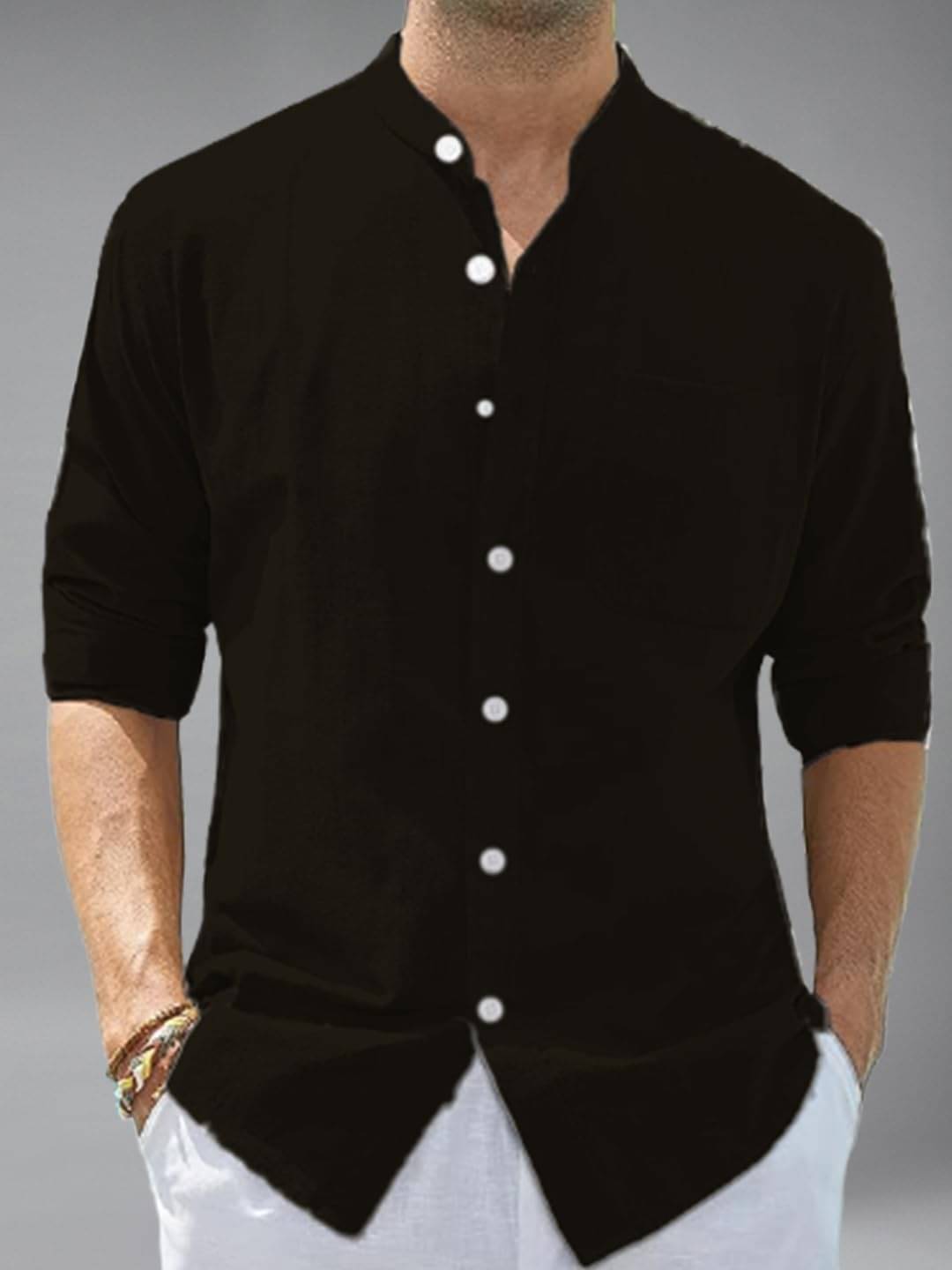Vida Loca Cotton Blend Slim Fit Solids Full Sleeves Men's Casual Shirt - Black ( Pack of 1 )     			Vida Loca Cotton Blend Slim Fit Solids Full Sleeves Men's Casual Shirt - Black ( Pack of 1 )