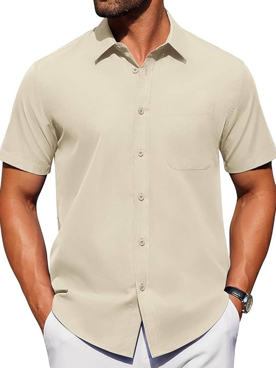 Vida Loca Cotton Blend Slim Fit Solids Half Sleeves Men's Casual Shirt - Beige ( Pack of 1 ) Vida Loca Cotton Blend Slim Fit Solids Half Sleeves Men's Casual Shirt - Beige ( Pack of 1 )