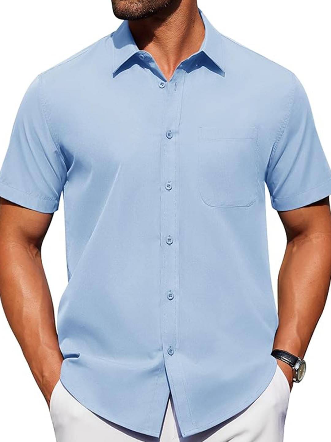     			Vida Loca Cotton Blend Slim Fit Solids Half Sleeves Men's Casual Shirt - Sky Blue ( Pack of 1 )