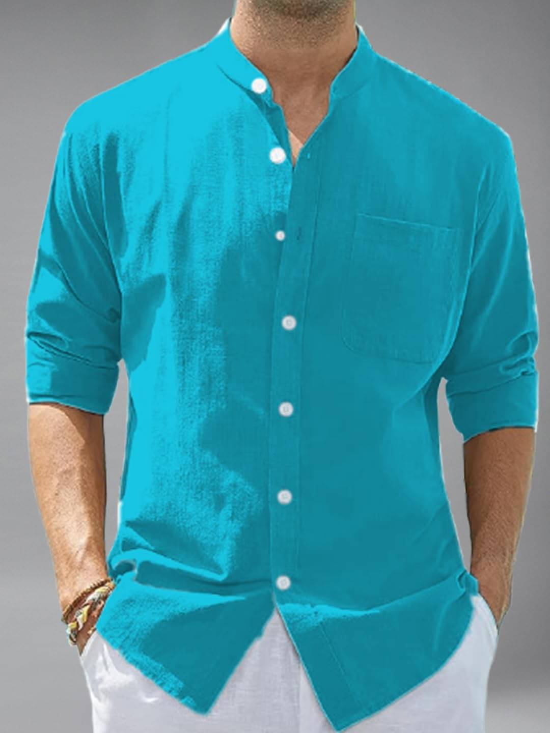 Vida Loca Cotton Blend Slim Fit Solids Full Sleeves Men's Casual Shirt - Turquoise ( Pack of 1 ) Vida Loca Cotton Blend Slim Fit Solids Full Sleeves Men's Casual Shirt - Turquoise ( Pack of 1 )