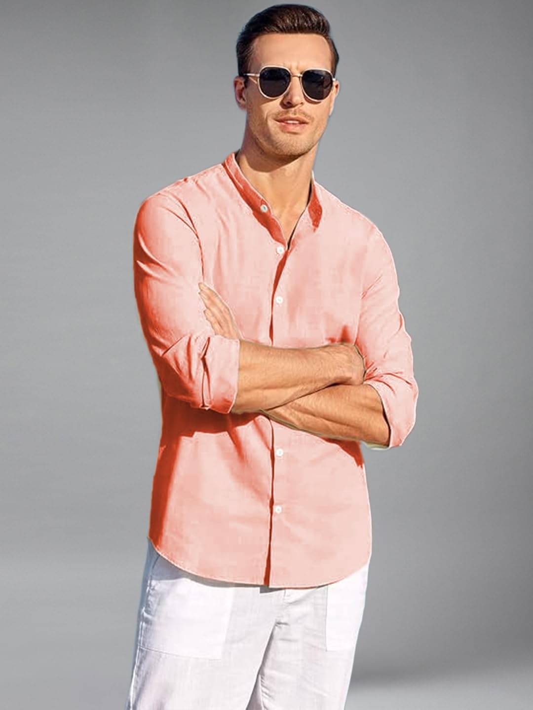 Vida Loca Cotton Blend Slim Fit Solids Full Sleeves Men's Casual Shirt - Peach ( Pack of 1 ) Vida Loca Cotton Blend Slim Fit Solids Full Sleeves Men's Casual Shirt - Peach ( Pack of 1 )
