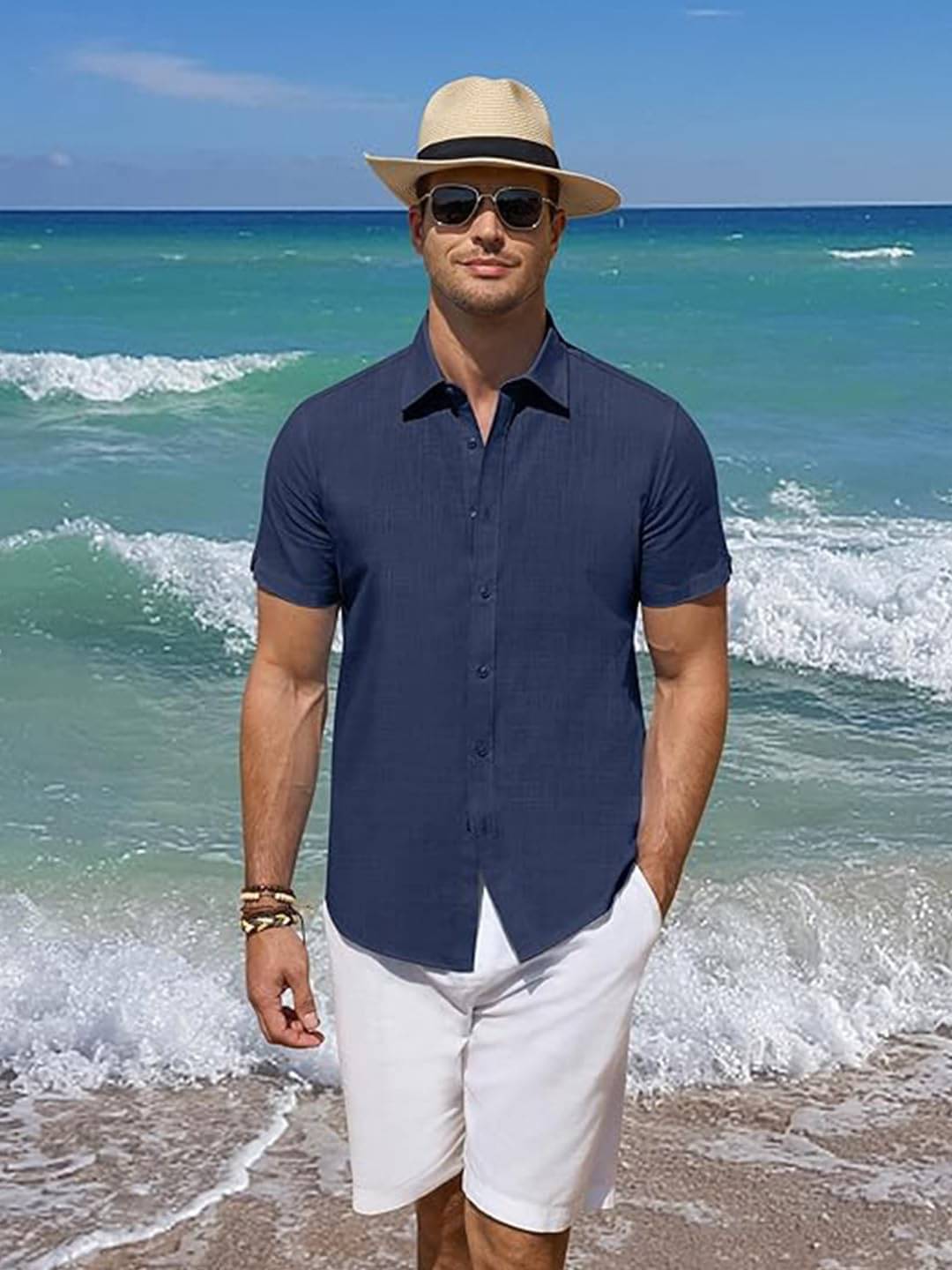 Vida Loca Cotton Blend Slim Fit Solids Half Sleeves Men's Casual Shirt - Navy ( Pack of 1 ) Vida Loca Cotton Blend Slim Fit Solids Half Sleeves Men's Casual Shirt - Navy ( Pack of 1 )