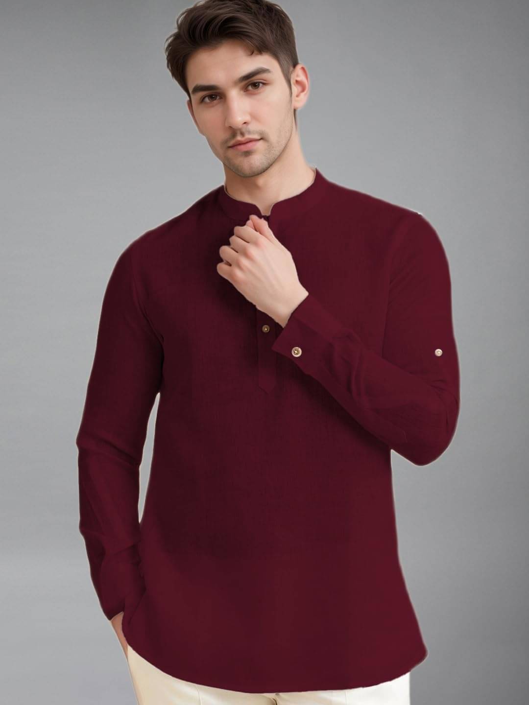     			Vida Loca Maroon Cotton Blend Men's Shirt Style Kurta ( Pack of 1 )