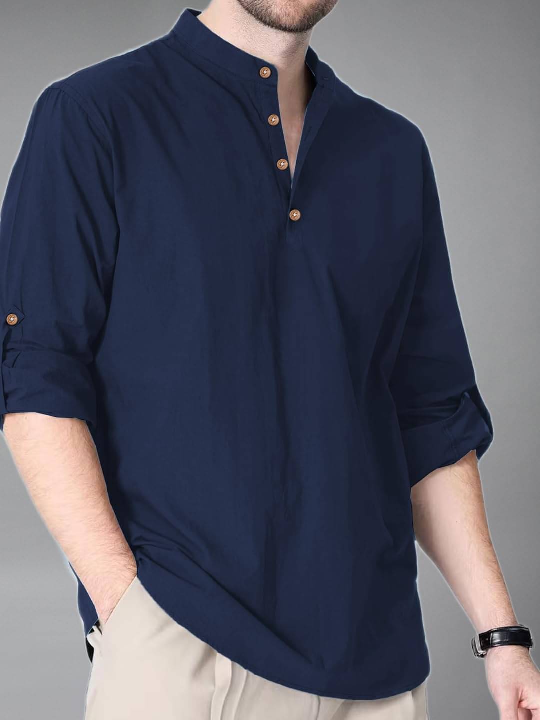     			Vida Loca Navy Blue Cotton Blend Men's Shirt Style Kurta ( Pack of 1 )