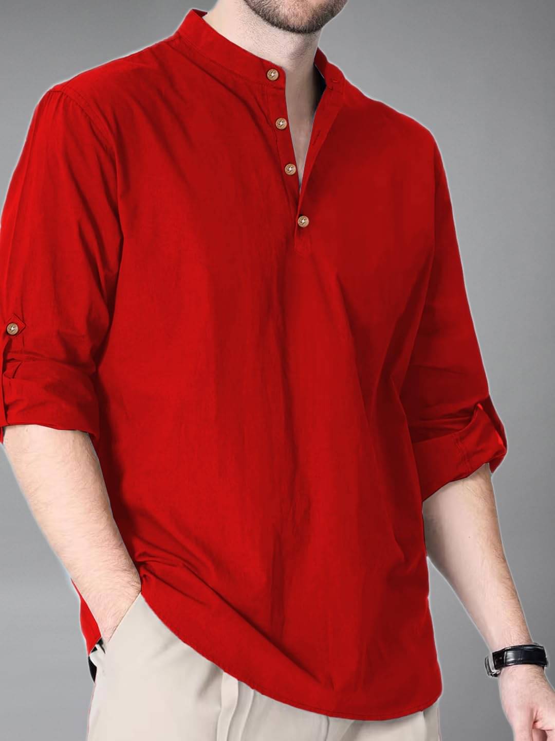 Vida Loca Red Cotton Blend Men's Shirt Style Kurta ( Pack of 1 ) Vida Loca Red Cotton Blend Men's Shirt Style Kurta ( Pack of 1 )
