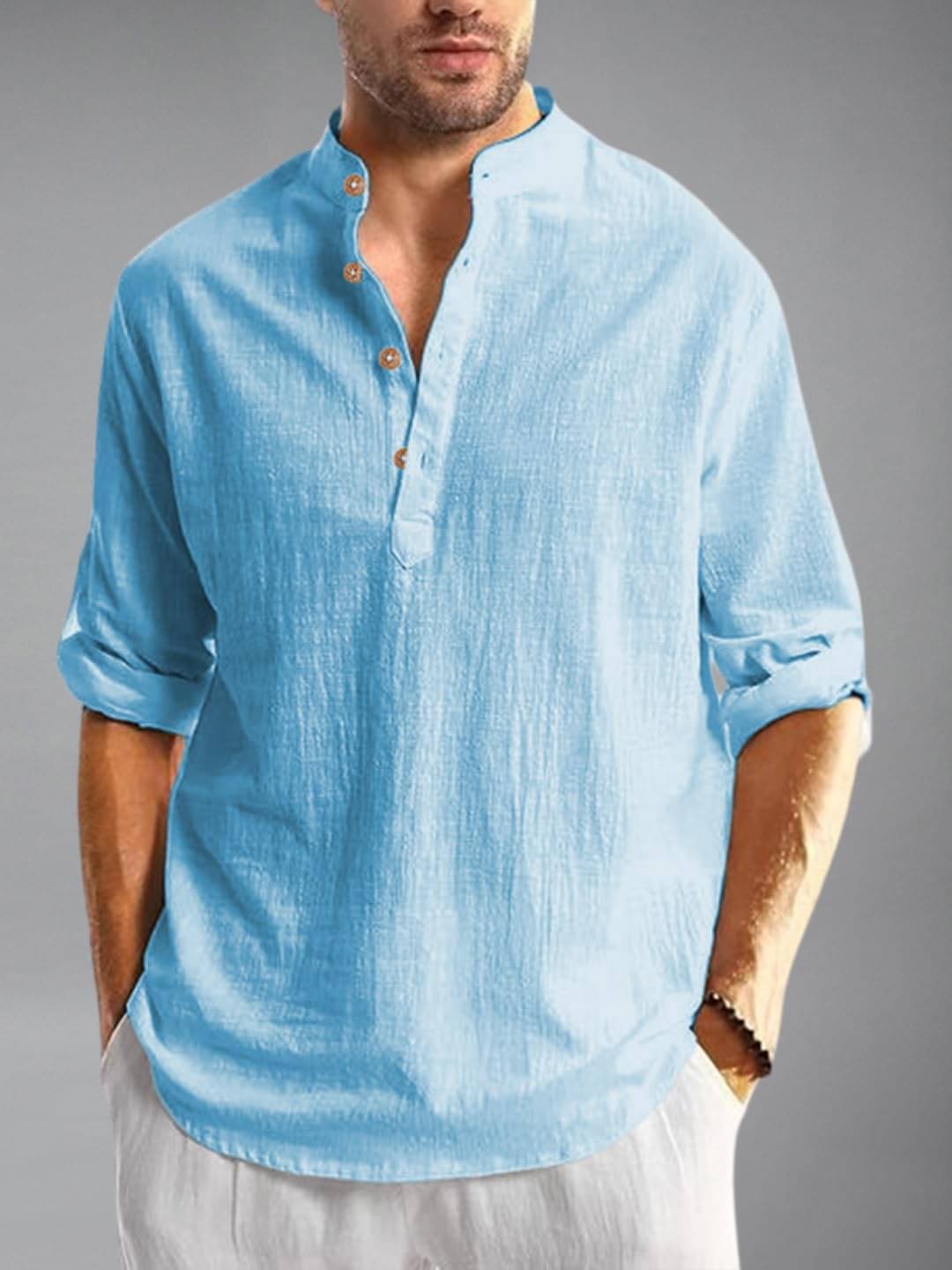     			Vida Loca Sky Blue Cotton Blend Men's Shirt Style Kurta ( Pack of 1 )