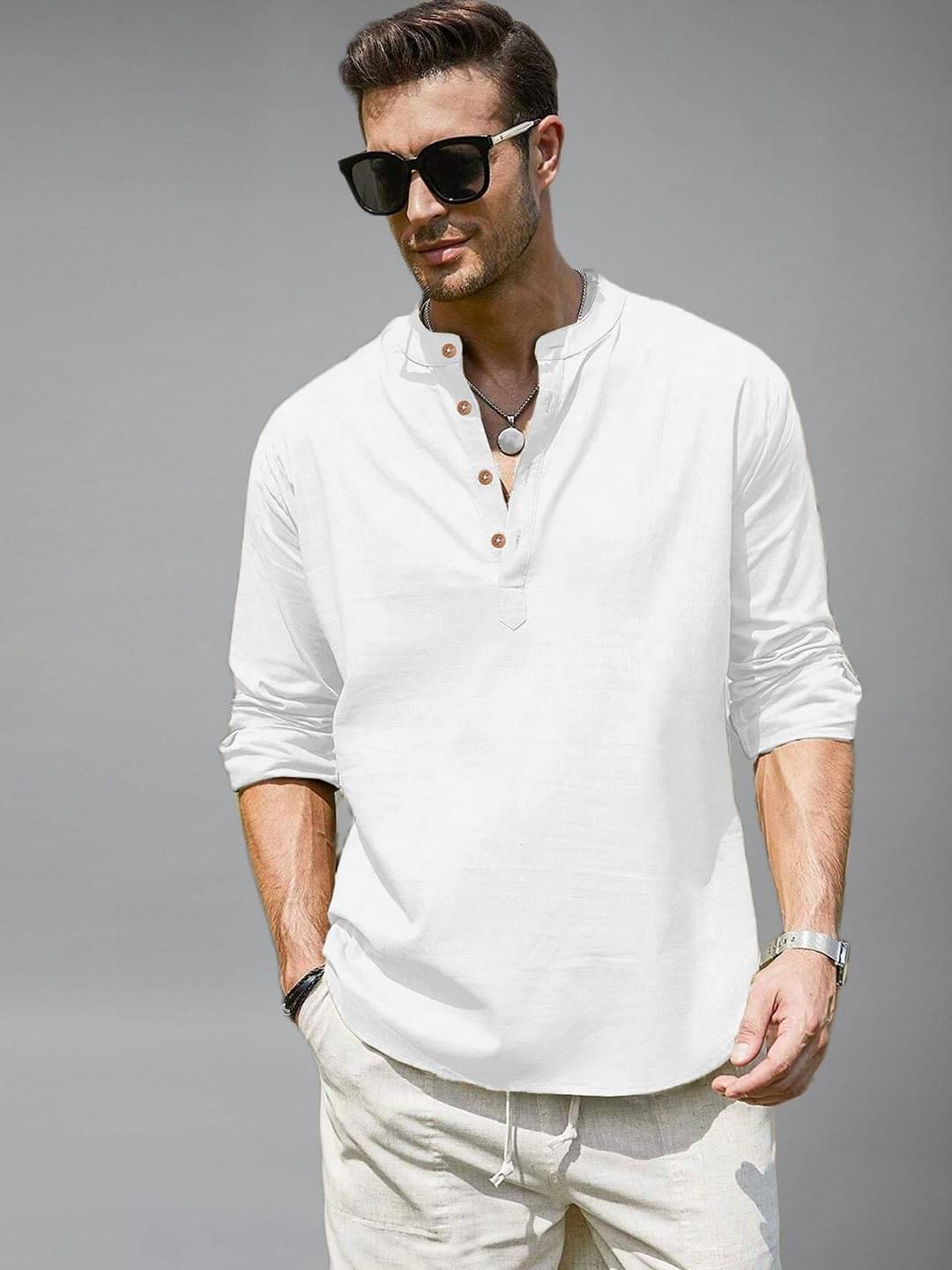     			Vida Loca White Cotton Blend Men's Shirt Style Kurta ( Pack of 1 )