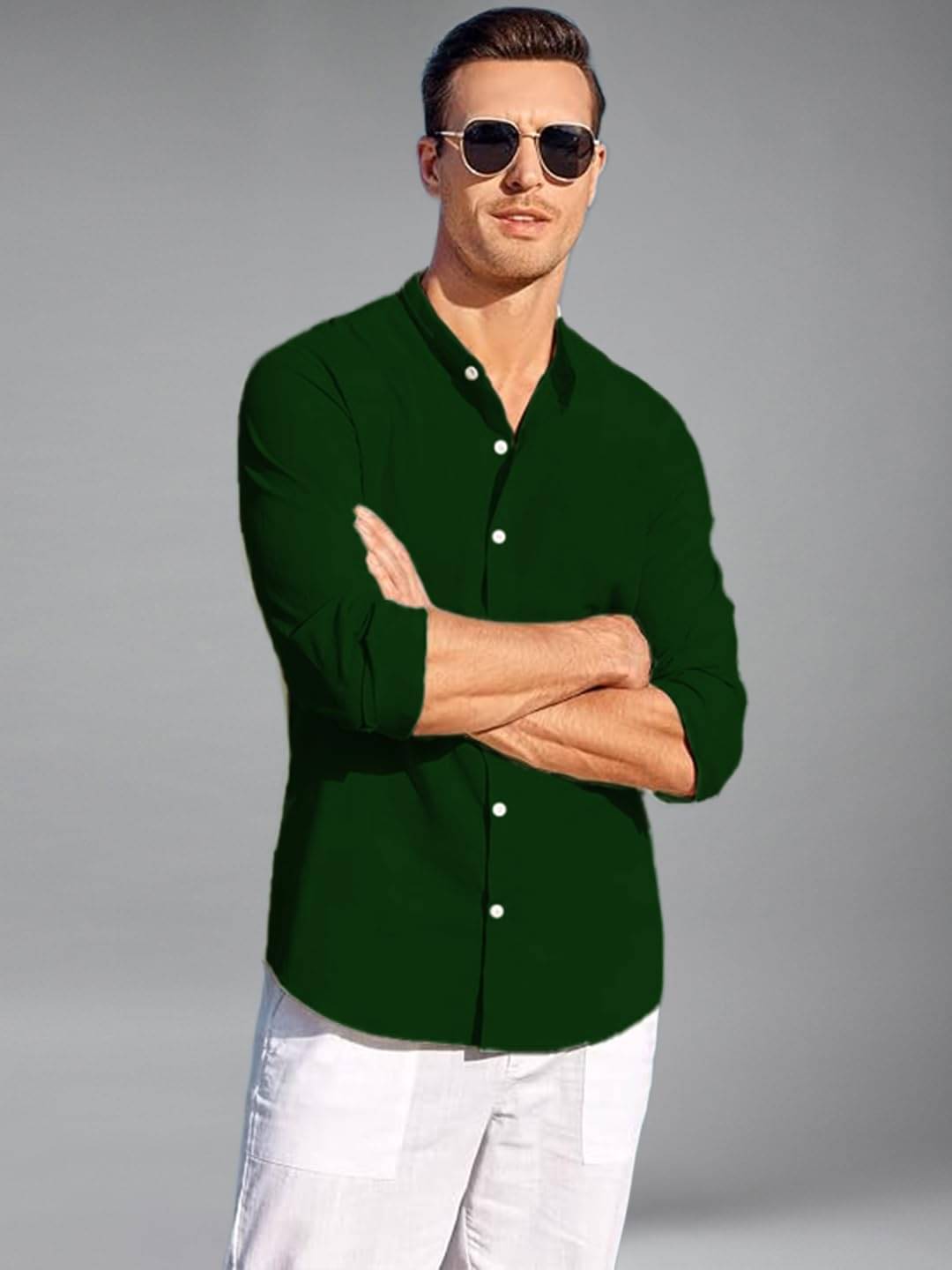 Yugnik Cotton Blend Slim Fit Full Sleeves Men's Formal Shirt - Green ( Pack of 1 ) Yugnik Cotton Blend Slim Fit Full Sleeves Men's Formal Shirt - Green ( Pack of 1 )