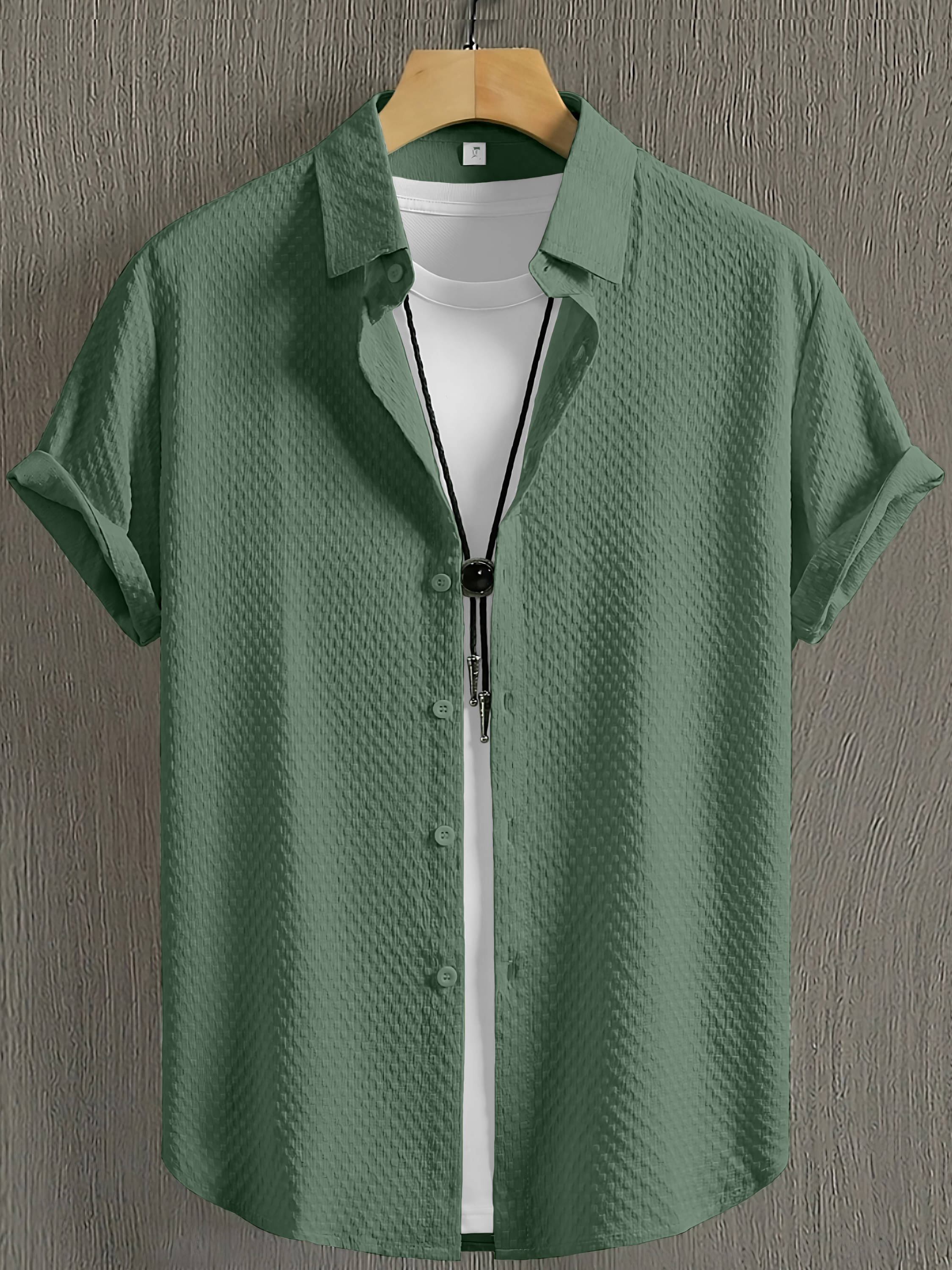     			color bucket Cotton Blend Regular Fit Popcorn Textured Half Sleeves Men's Casual Shirt - Green ( Pack of 1 )