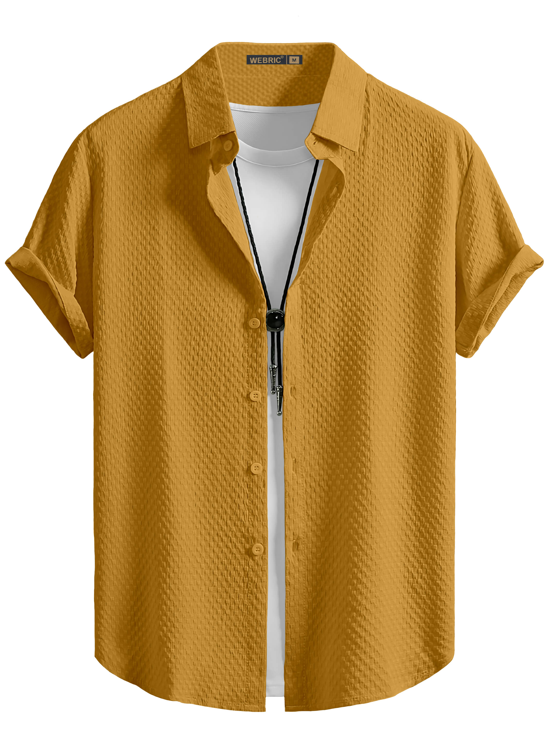 color bucket Cotton Blend Regular Fit Popcorn Textured Half Sleeves Men's Casual Shirt - Yellow ( Pack of 1 )