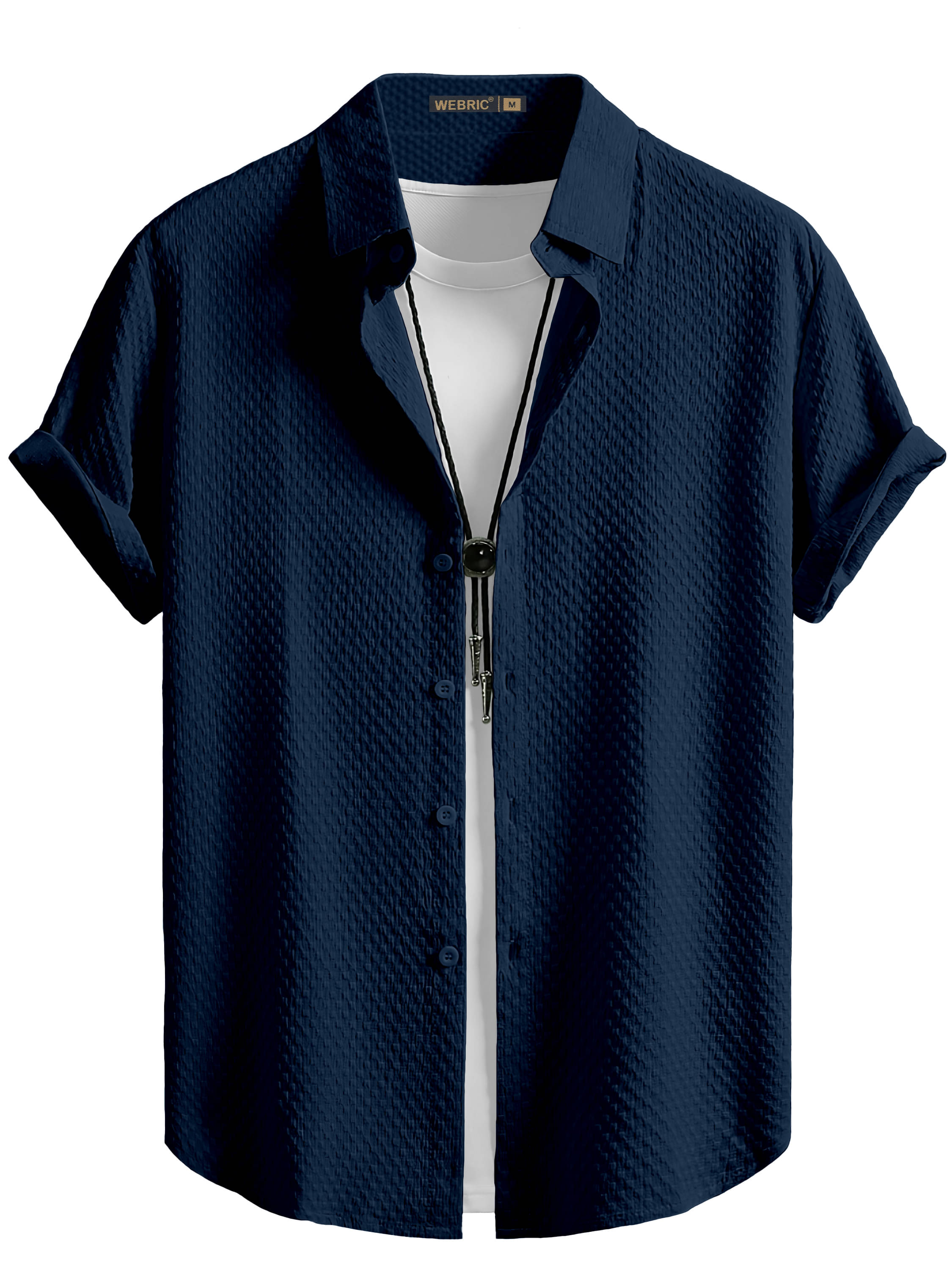     			color bucket Cotton Blend Regular Fit Popcorn Textured Half Sleeves Men's Casual Shirt - Navy Blue ( Pack of 1 )