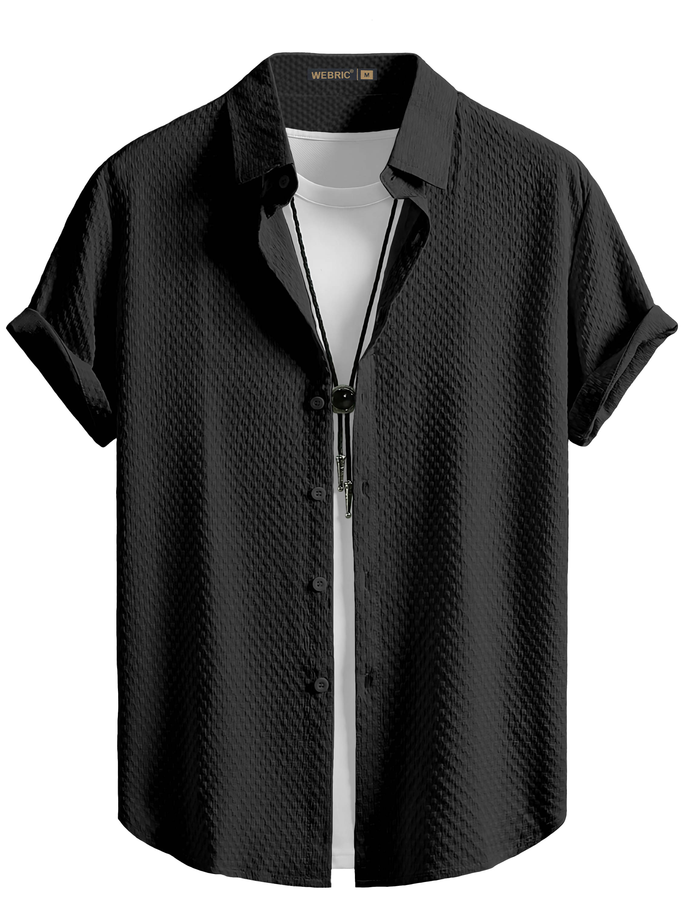     			color bucket Cotton Blend Regular Fit Popcorn Textured Half Sleeves Men's Casual Shirt - Black ( Pack of 1 )