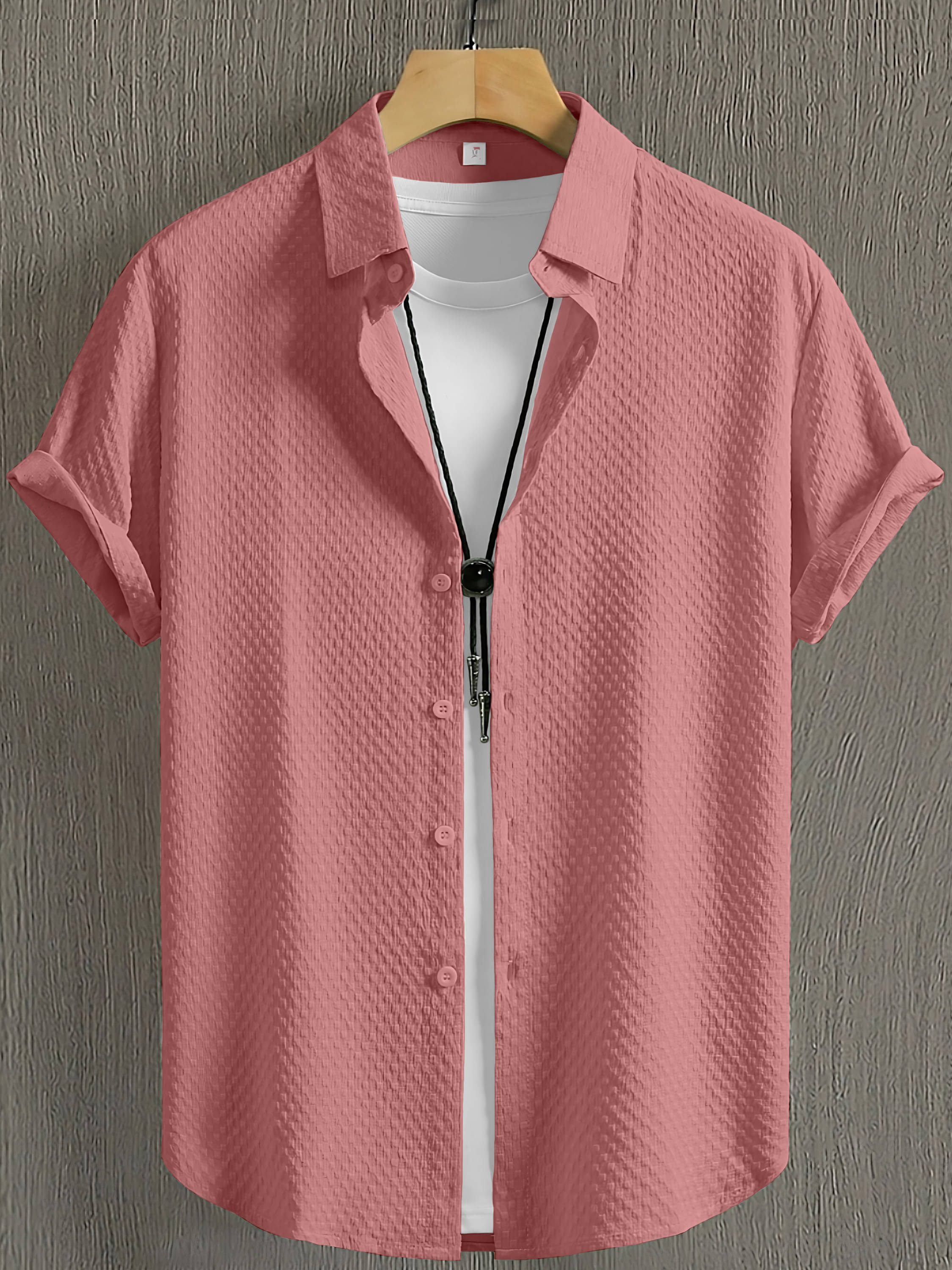     			color bucket Cotton Blend Regular Fit Popcorn Textured Half Sleeves Men's Casual Shirt - Peach ( Pack of 1 )