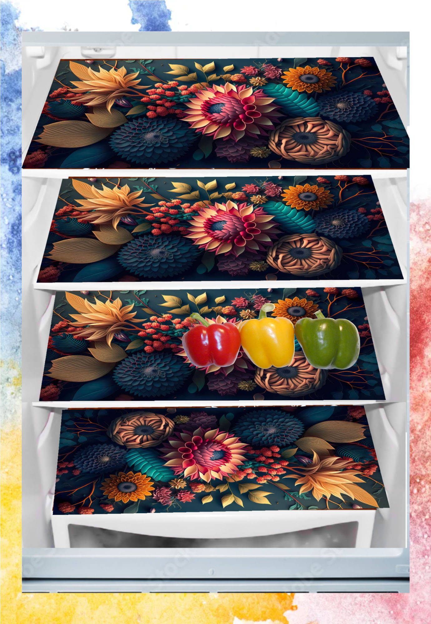 trendy Rabbit PVC Floral Fridge Mats ( 40 30 ) Pack of 4 - Multicolor     			trendy Rabbit PVC Floral Fridge Mats ( 40 30 ) Pack of 4 - Multicolor