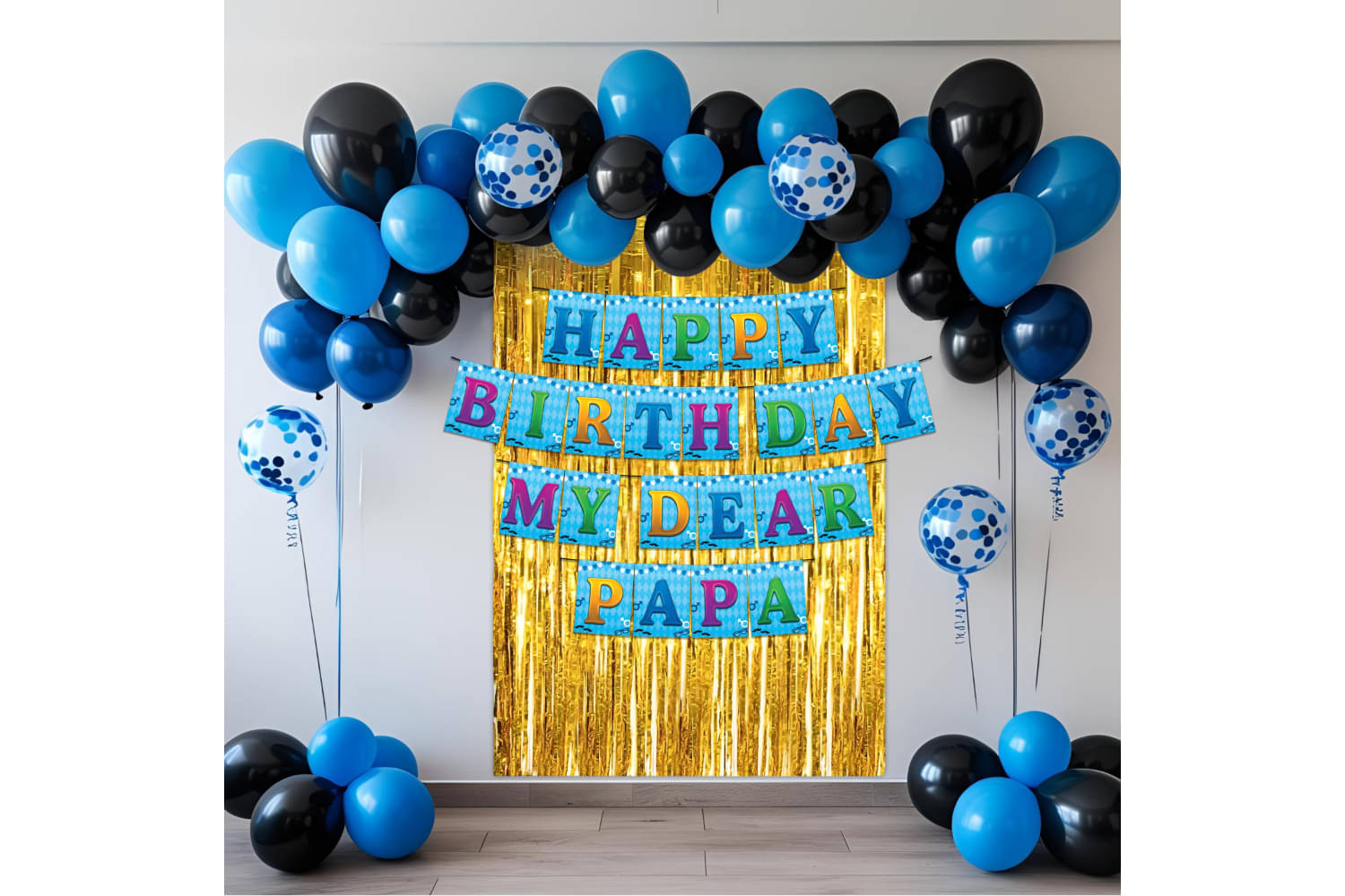     			1iAM Happy Birthday Decoration Items For Father - Pack of 53 | 1pc Multicolor "HAPPY BIRTHDAY DEAR PAPA" Paper Banner, Golden Foil Curtain & Arch, 50pcs Balloons | Special Birthday Decoration Items