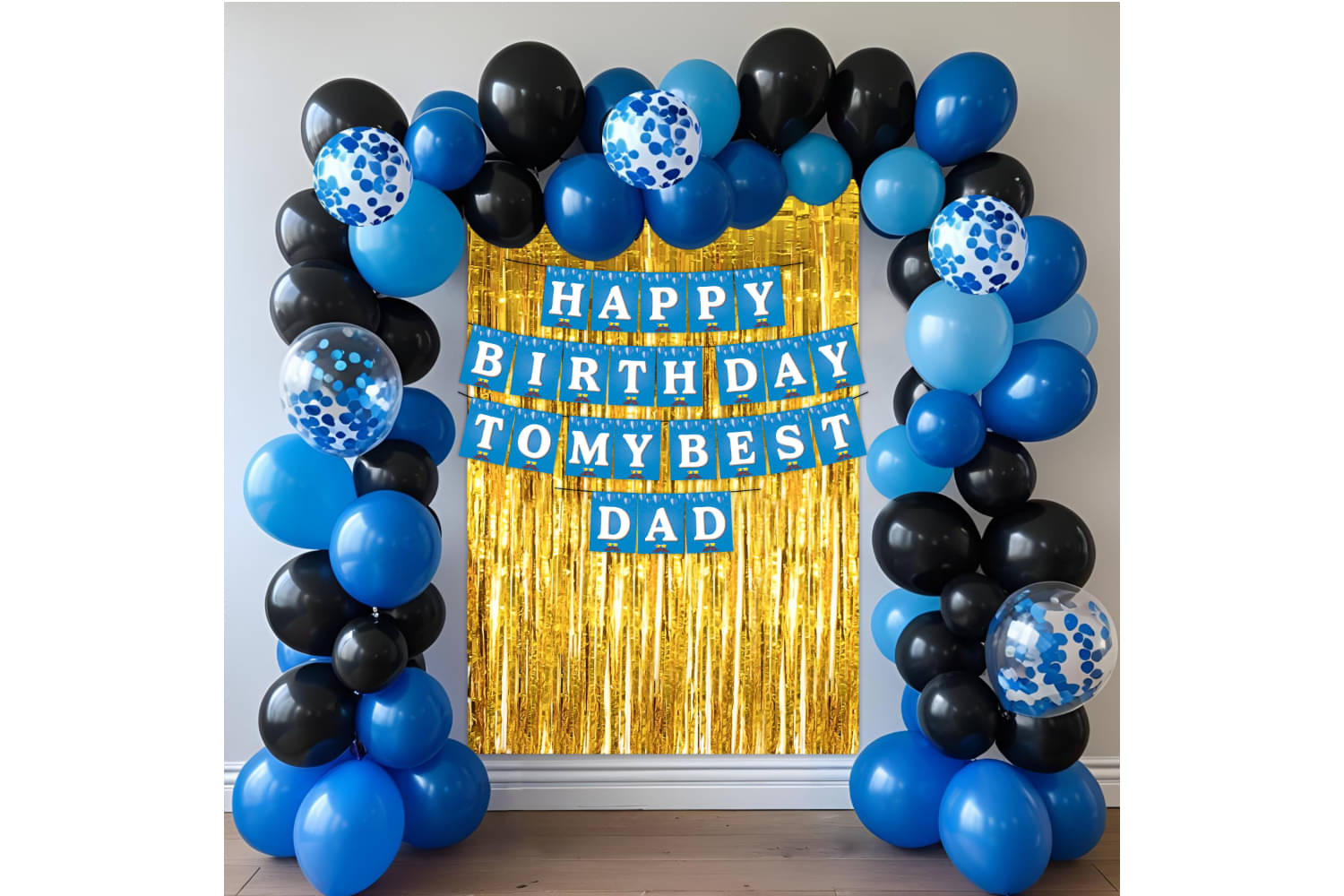     			1iAM Happy Birthday Decoration Items For Father - Pack of 53 | Blue & White "HAPPY BIRTHDAY TO MY BEST DAD" Paper Banner, Golden Foil Curtain & Arch, 50pcs Balloons | Special Birthday Decoration Items
