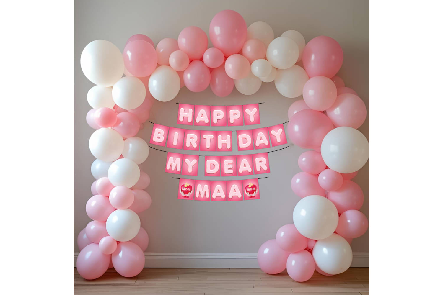     			1iAM Happy Birthday Decoration Items For Mother - Pack of 42 | 1pc Pink & White "HAPPY BIRTHDAY MY DEAR MAA" Paper Banner, 40pcs Balloons & 1pc Arch | Birthday Decoration Set For Mom, Mummy, Amma, Maa