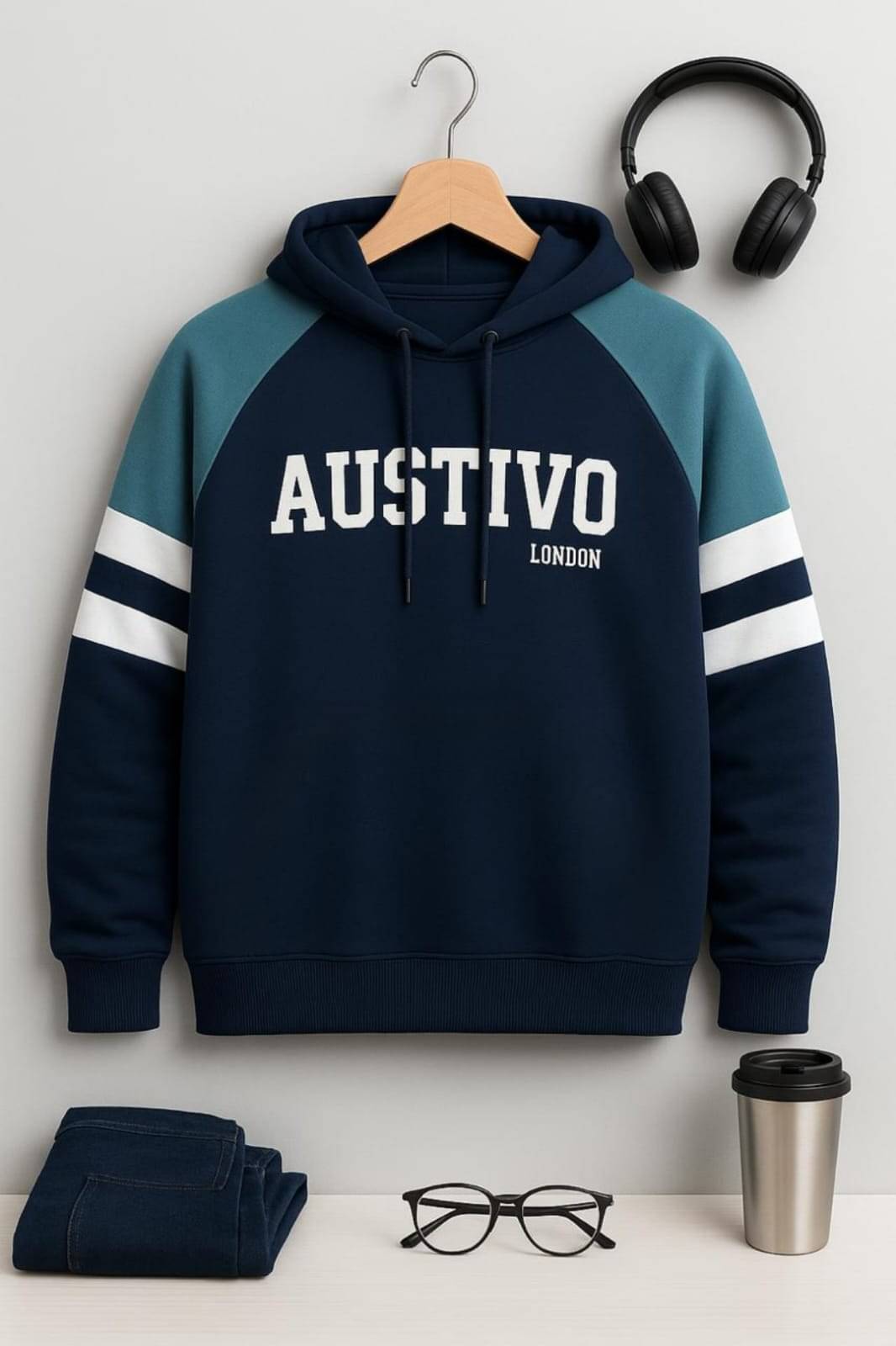 AUSTIVO Fleece Hooded Men's Sweatshirt - Teal Blue ( Pack of 1 ) AUSTIVO Fleece Hooded Men's Sweatshirt - Teal Blue ( Pack of 1 )