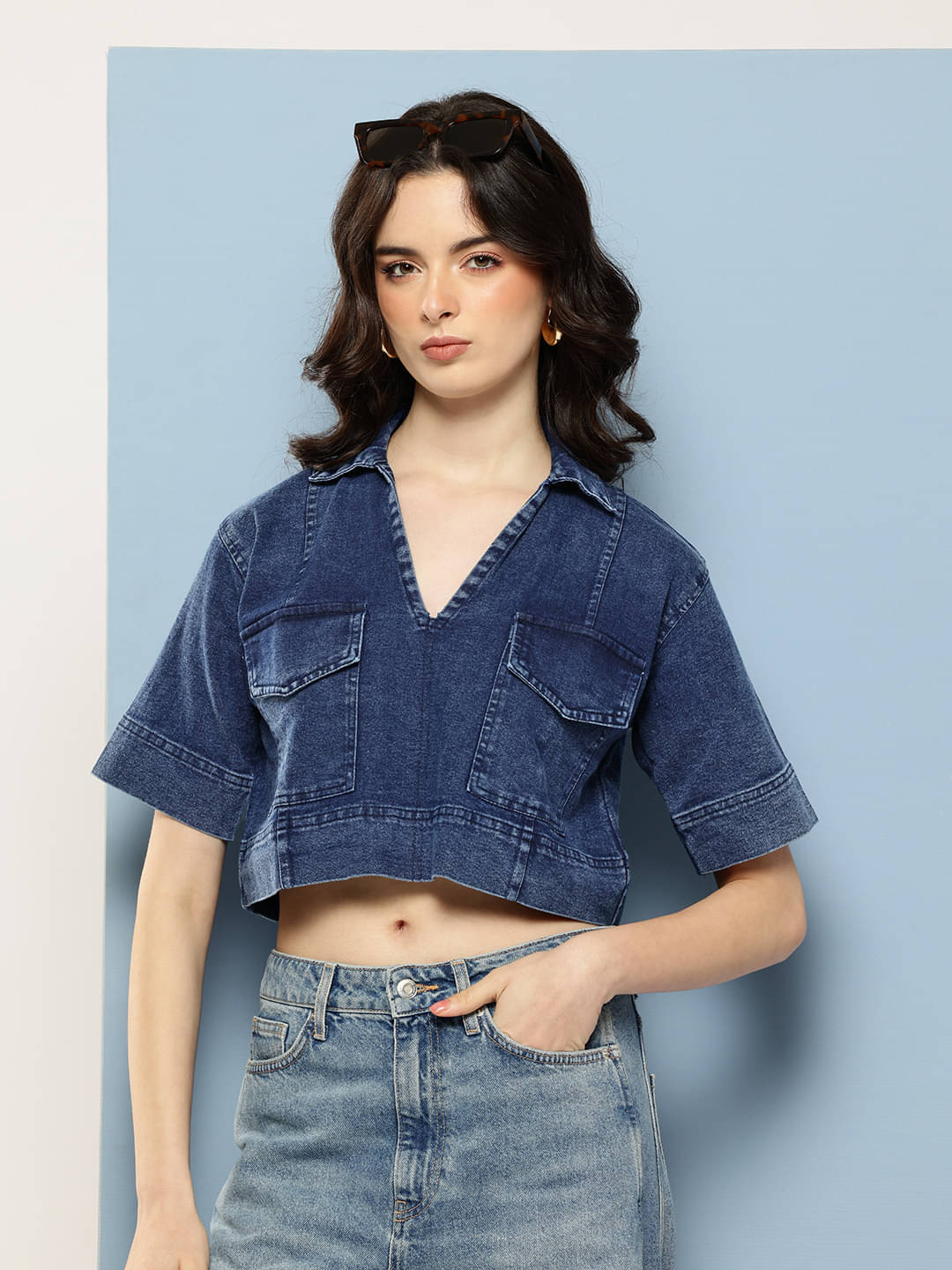 Aarika Women's Denim Regular Top ( Navy Blue ) Aarika Women's Denim Regular Top ( Navy Blue )