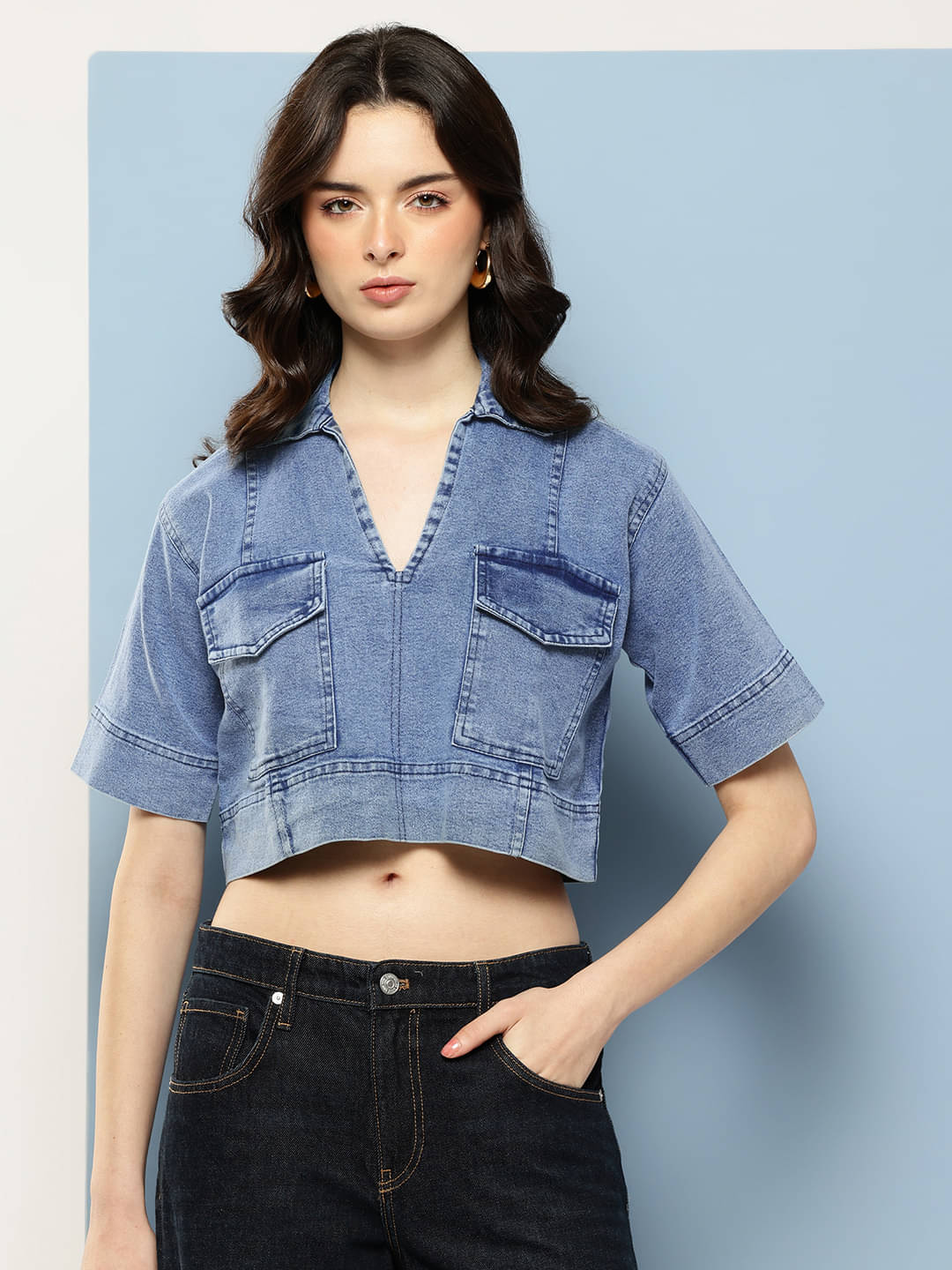Aarika Women's Denim Regular Top ( Blue ) Aarika Women's Denim Regular Top ( Blue )