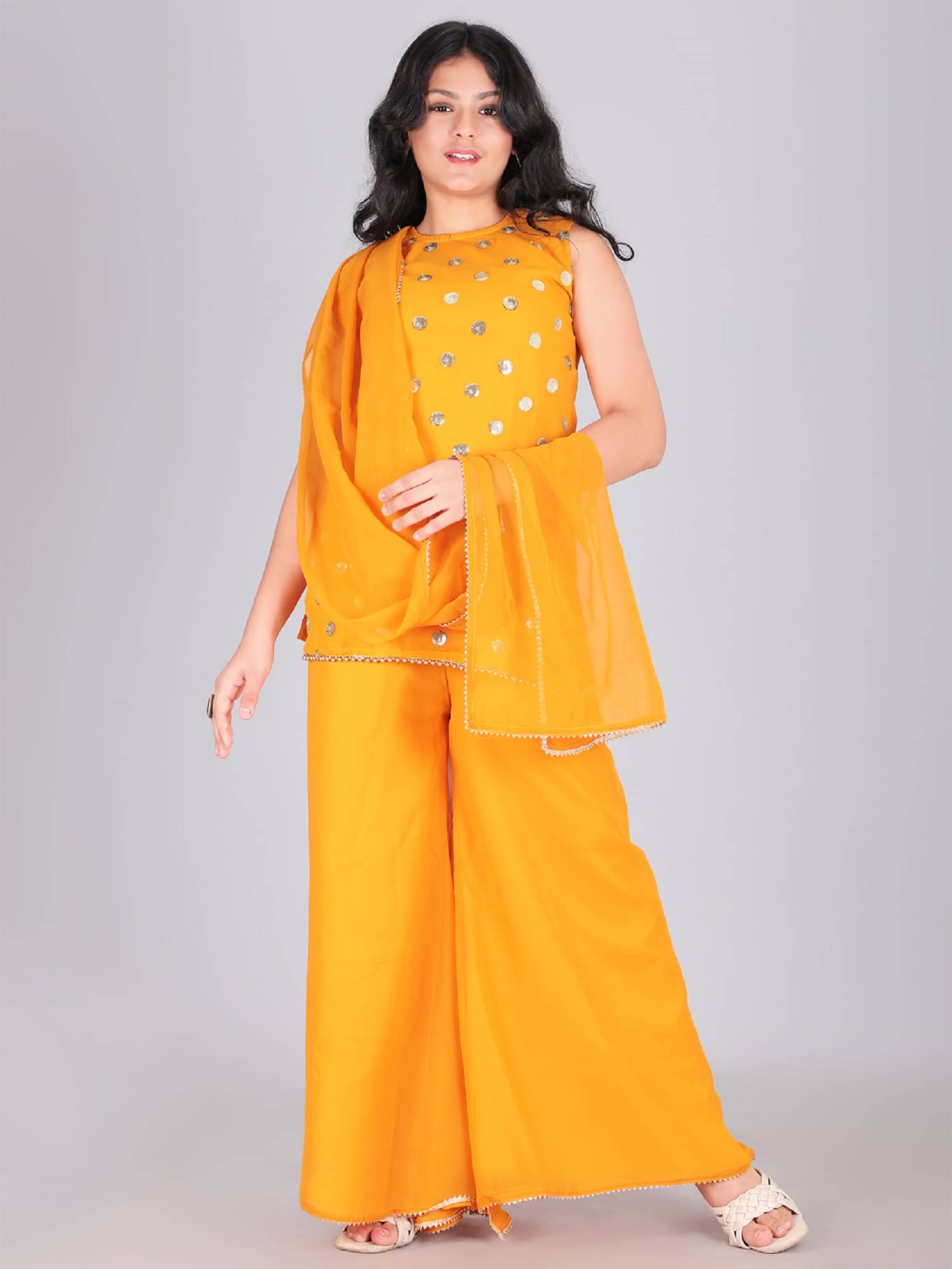 Aarya Designer Girls Georgette Kurti with Sharara ( Pack of 1 , Yellow ) Aarya Designer Girls Georgette Kurti with Sharara ( Pack of 1 , Yellow )