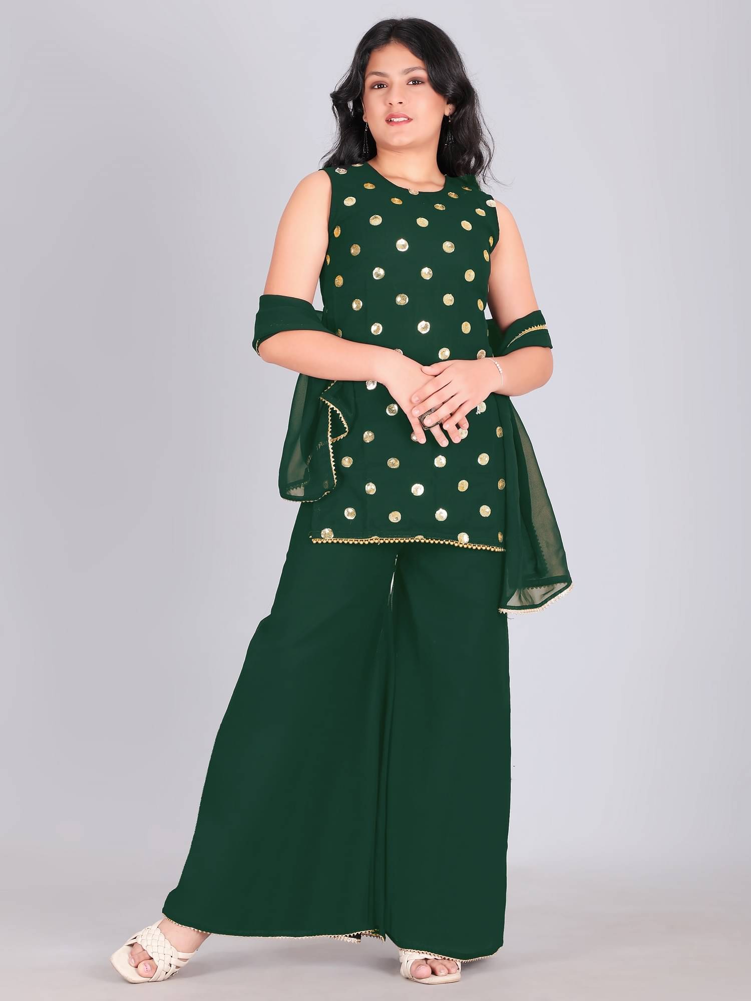 Aarya Designer Girls Georgette Kurti with Sharara ( Pack of 1 , Green ) Aarya Designer Girls Georgette Kurti with Sharara ( Pack of 1 , Green )