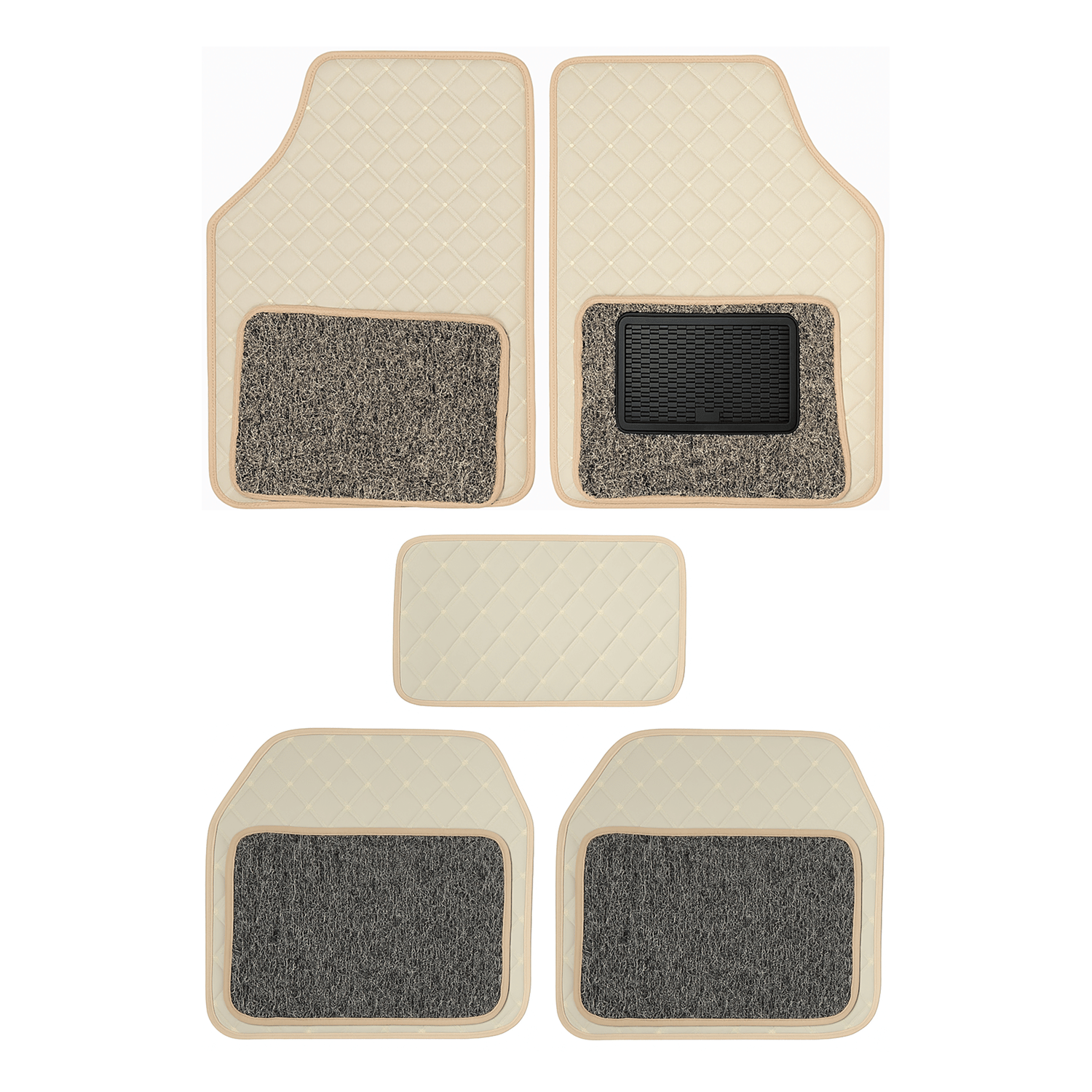 Aksmit Universal Car Foot Mats Compatible with Chevrolet Beat Non Slip 7D Luxuy Leather Car Floor Mats (Beige)