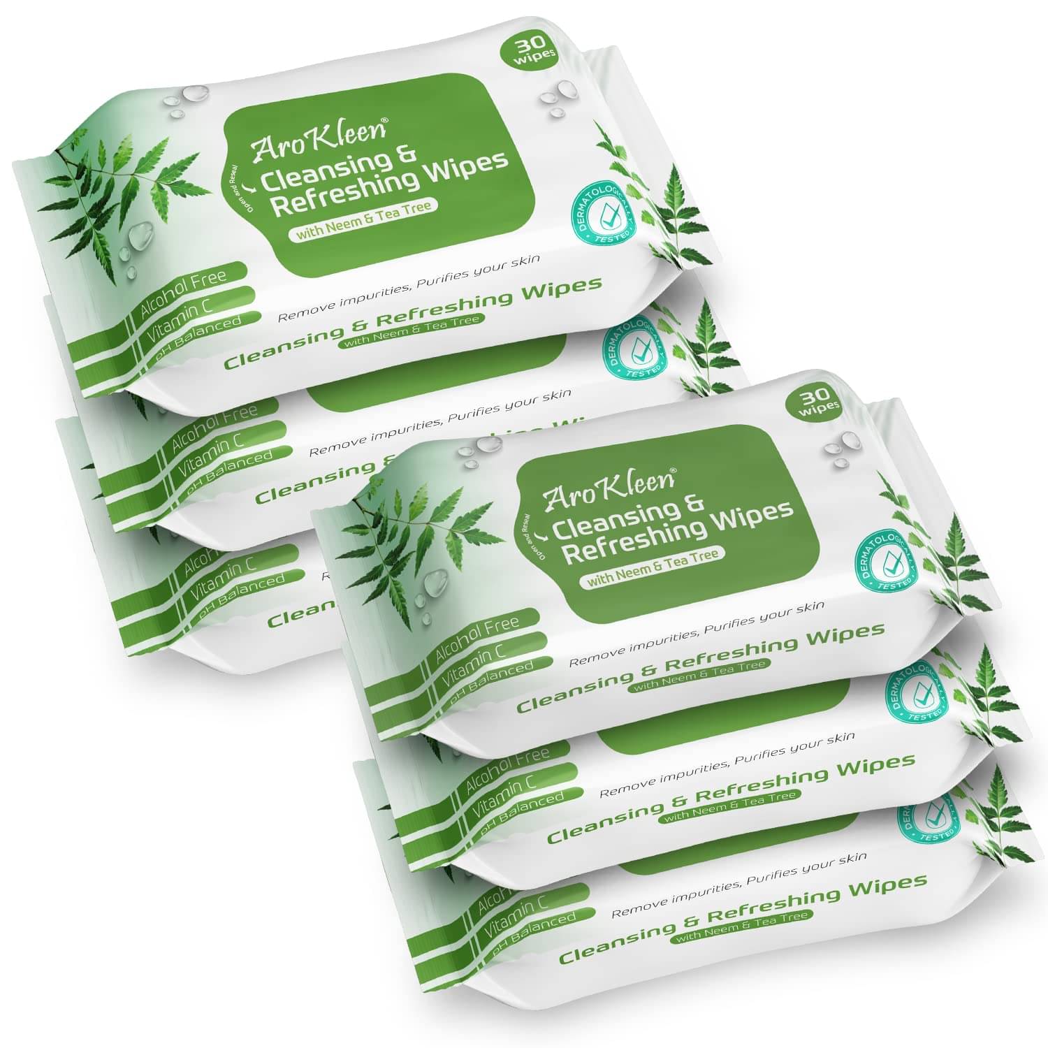     			Arokleen Natural Daily Cleansing & Refreshing With Neem Wet Wipes ( 180 Pcs ) Pack of 6