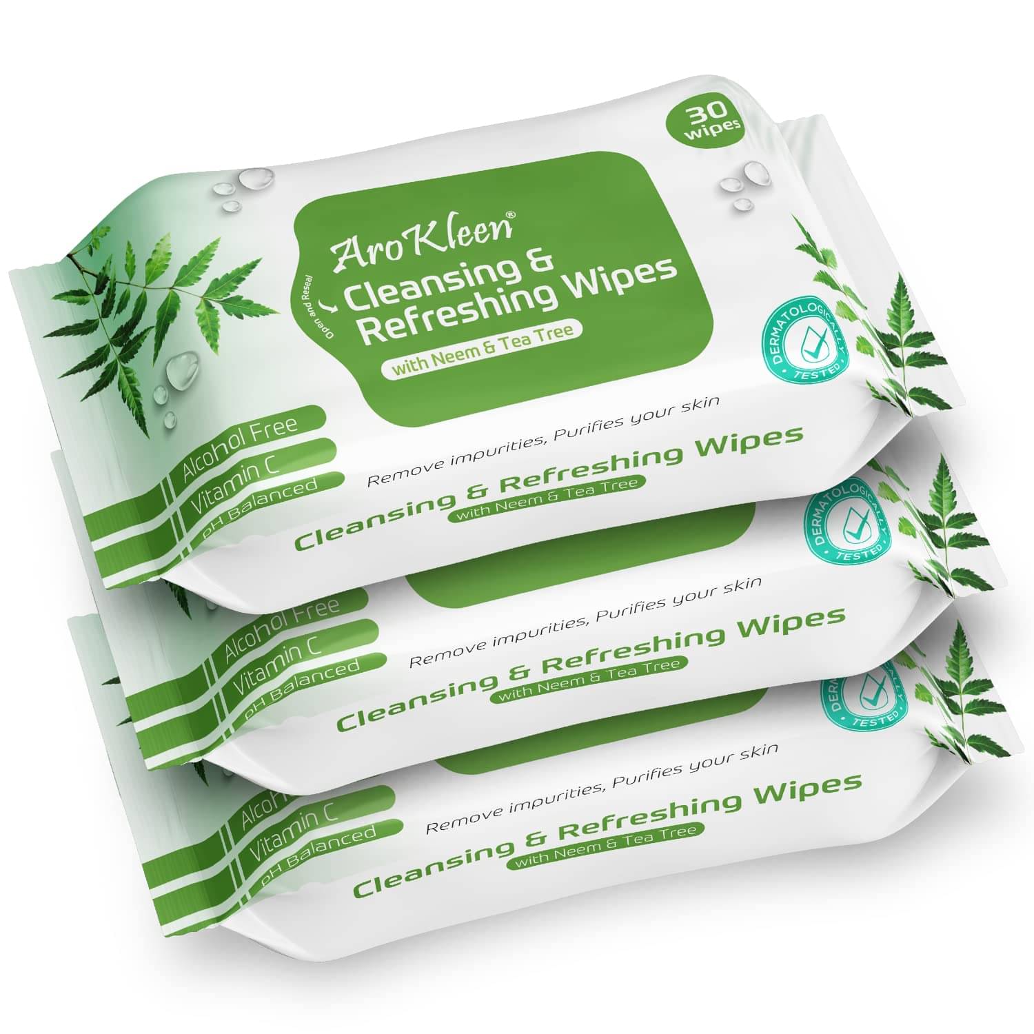 Arokleen Natural Daily Cleansing & Refreshing With Neem Wet Wipes ( 90 Pcs ) Pack of 3 Arokleen Natural Daily Cleansing & Refreshing With Neem Wet Wipes ( 90 Pcs ) Pack of 3