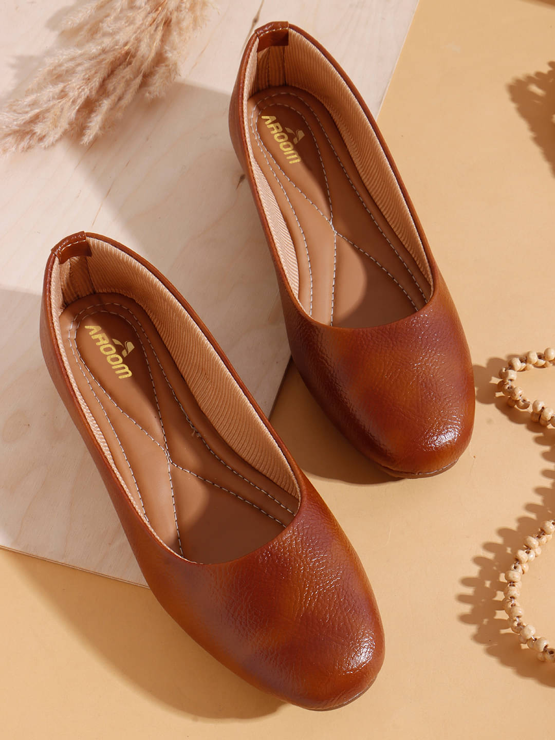     			Aroom Tan Women's Casual Ballerinas