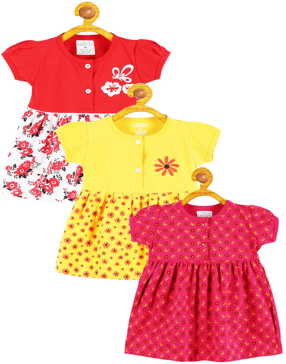 Babeezworld Cotton Frock For Baby Girls ( Pack of 3 , Multicolor ) Babeezworld Cotton Frock For Baby Girls ( Pack of 3 , Multicolor )