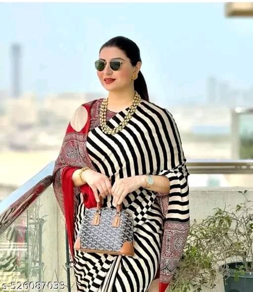 Bhuwal Fashion Crepe Printed Regular Saree With Unstitched Blouse Piece ( White ) Bhuwal Fashion Crepe Printed Regular Saree With Unstitched Blouse Piece ( White )
