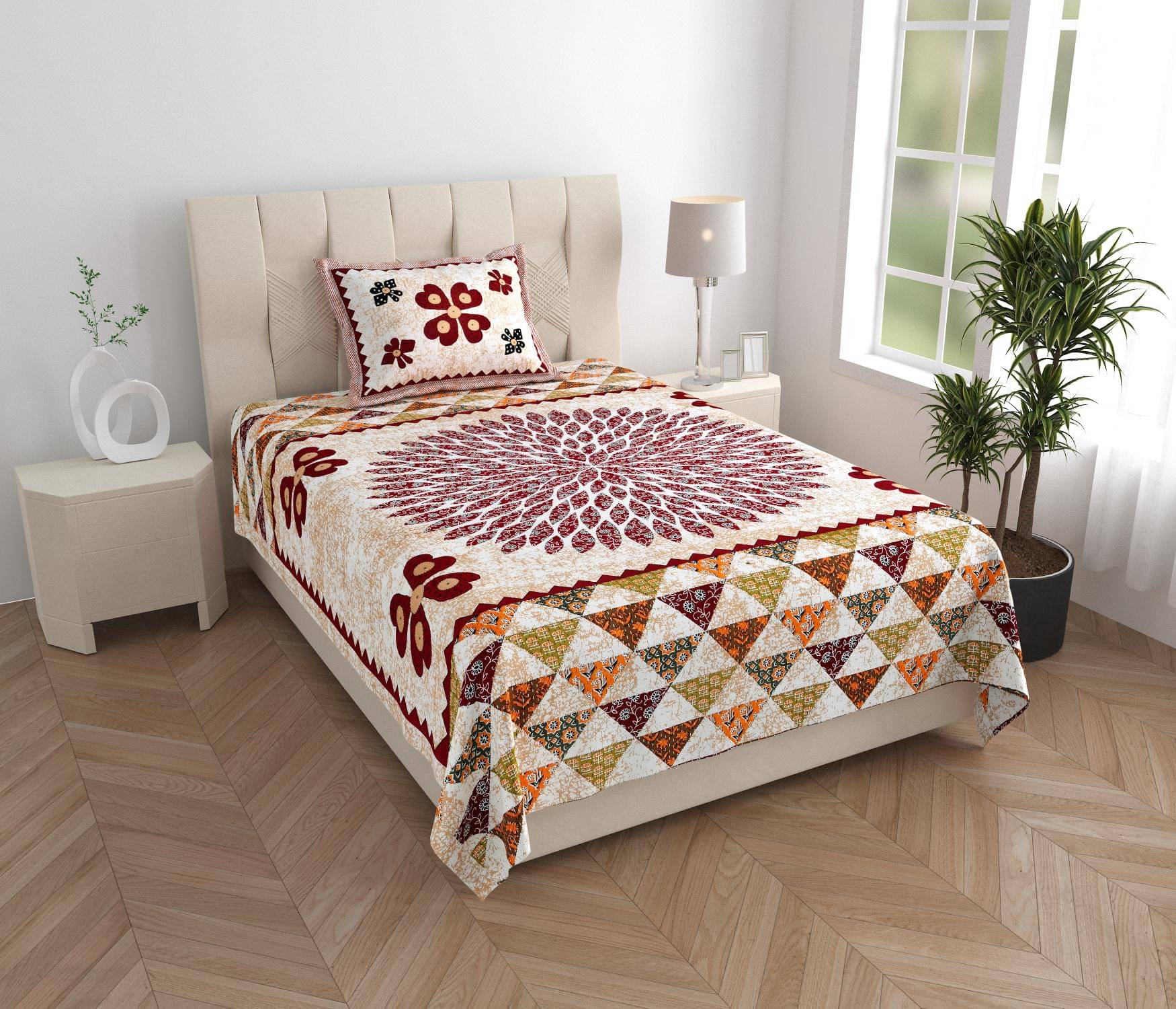    			COZYKO Cotton 1 Single Bedsheet with 1 Pillow Cover ( Brown )