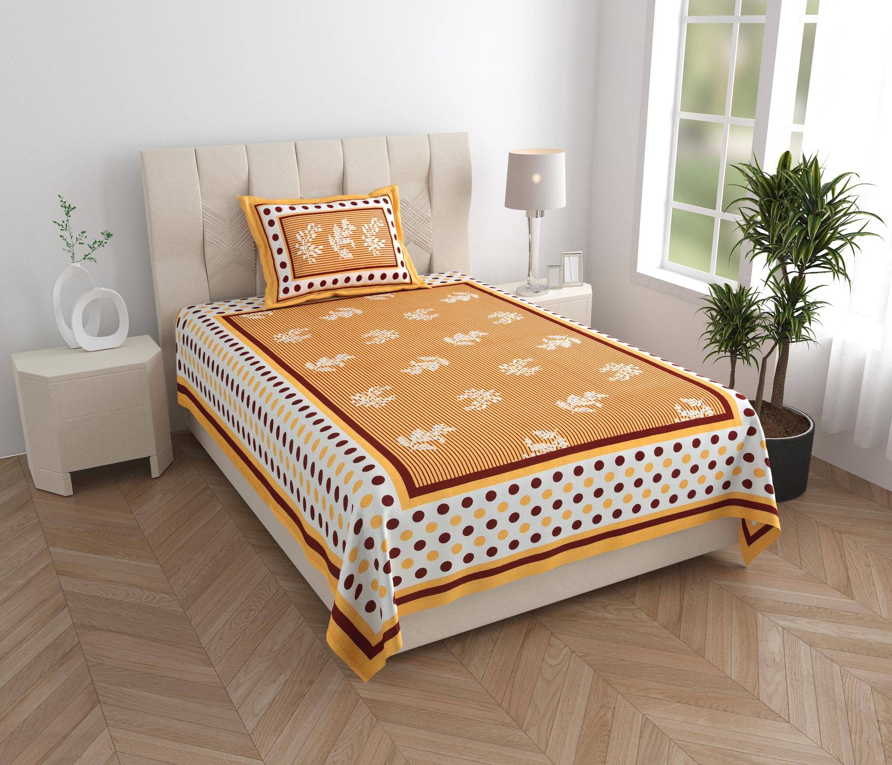     			COZYKO Cotton 1 Single Bedsheet with 1 Pillow Cover ( Brown )
