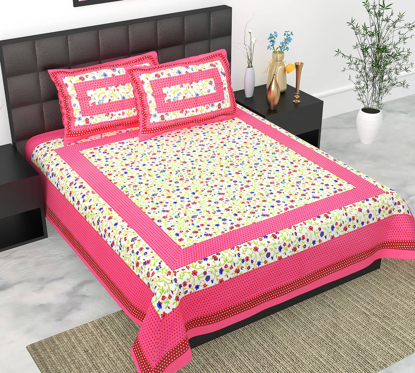     			Dgsm Craft Cotton 1 Double Queen Bedsheet with 2 Pillow Covers ( Multicolor )