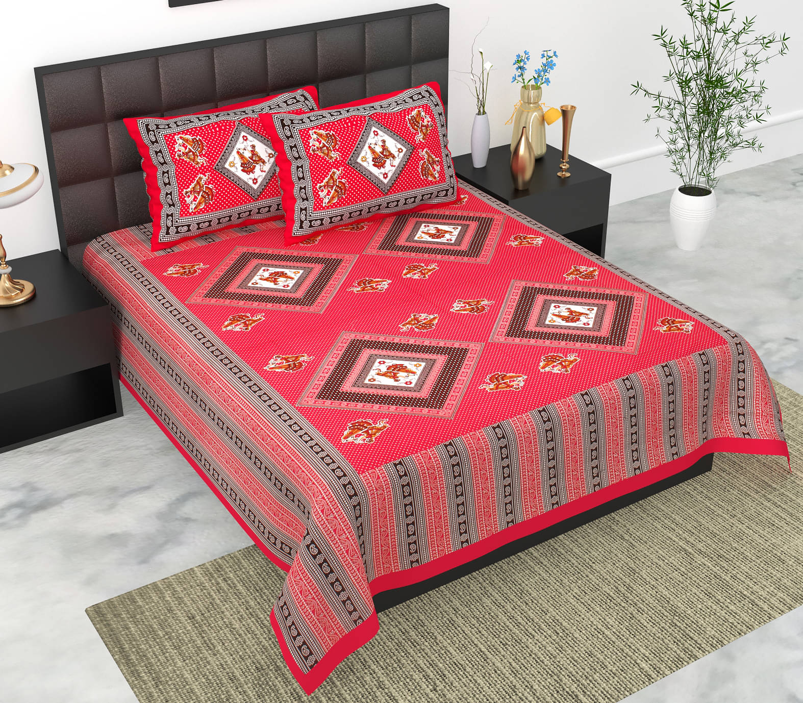     			Dgsm Craft Cotton 1 Double Queen Bedsheet with 2 Pillow Covers ( Multicolor )