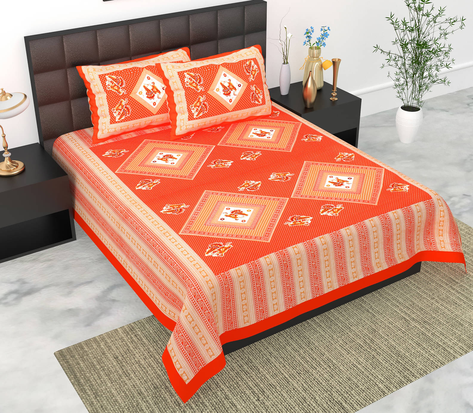     			Dgsm Craft Cotton 1 Double Queen Bedsheet with 2 Pillow Covers ( Orange )