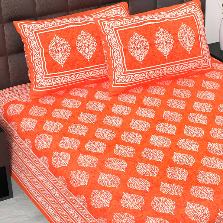 Dgsm Craft Cotton 1 Double Queen Bedsheet with 2 Pillow Covers ( Orange ) Dgsm Craft Cotton 1 Double Queen Bedsheet with 2 Pillow Covers ( Orange )