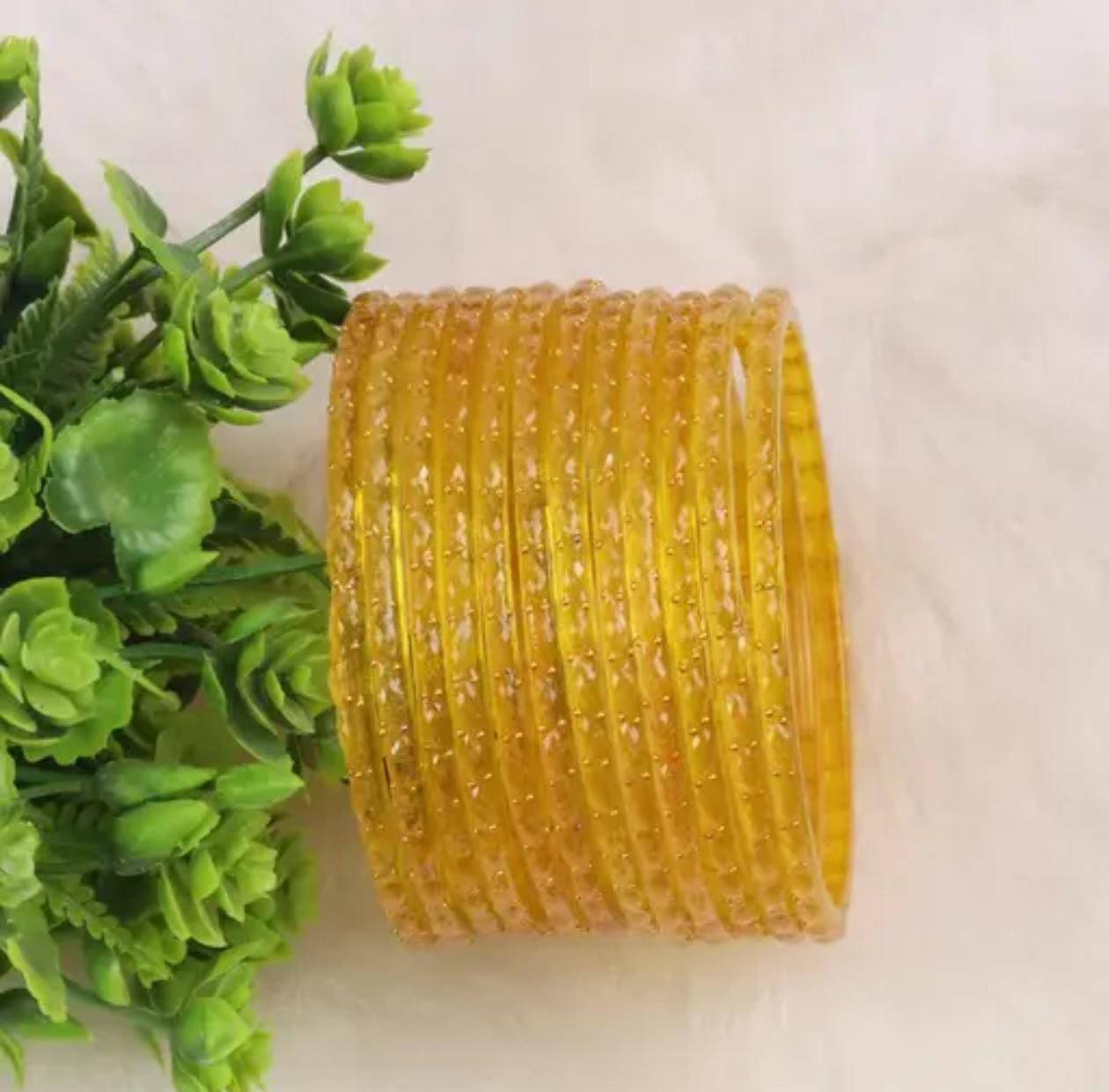     			Divine Glass Gold Bangle Set ( Pack of 12 )