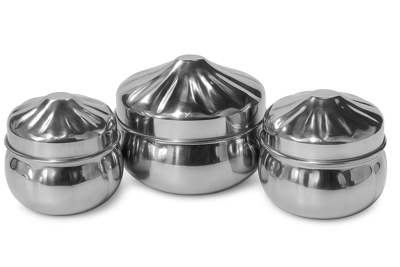     			Dynore 3 Modak Shape Dabba Steel Silver Utility Container ( Set of 1 )