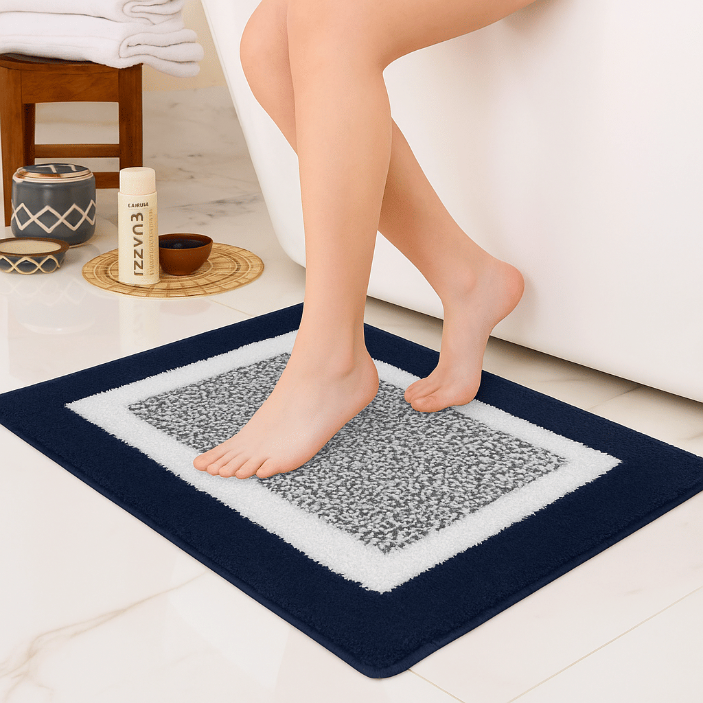 ELANZA Set of 1 Anti-skid Polyester Door Mat ( 60 X 40 cm ) Blue ELANZA Set of 1 Anti-skid Polyester Door Mat ( 60 X 40 cm ) Blue