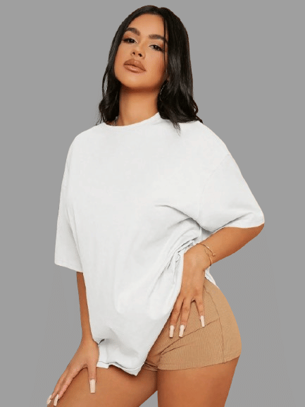     			ELBATROSS Women Cotton Blend Solid Oversized Fit Round Neck T-Shirt ( White )