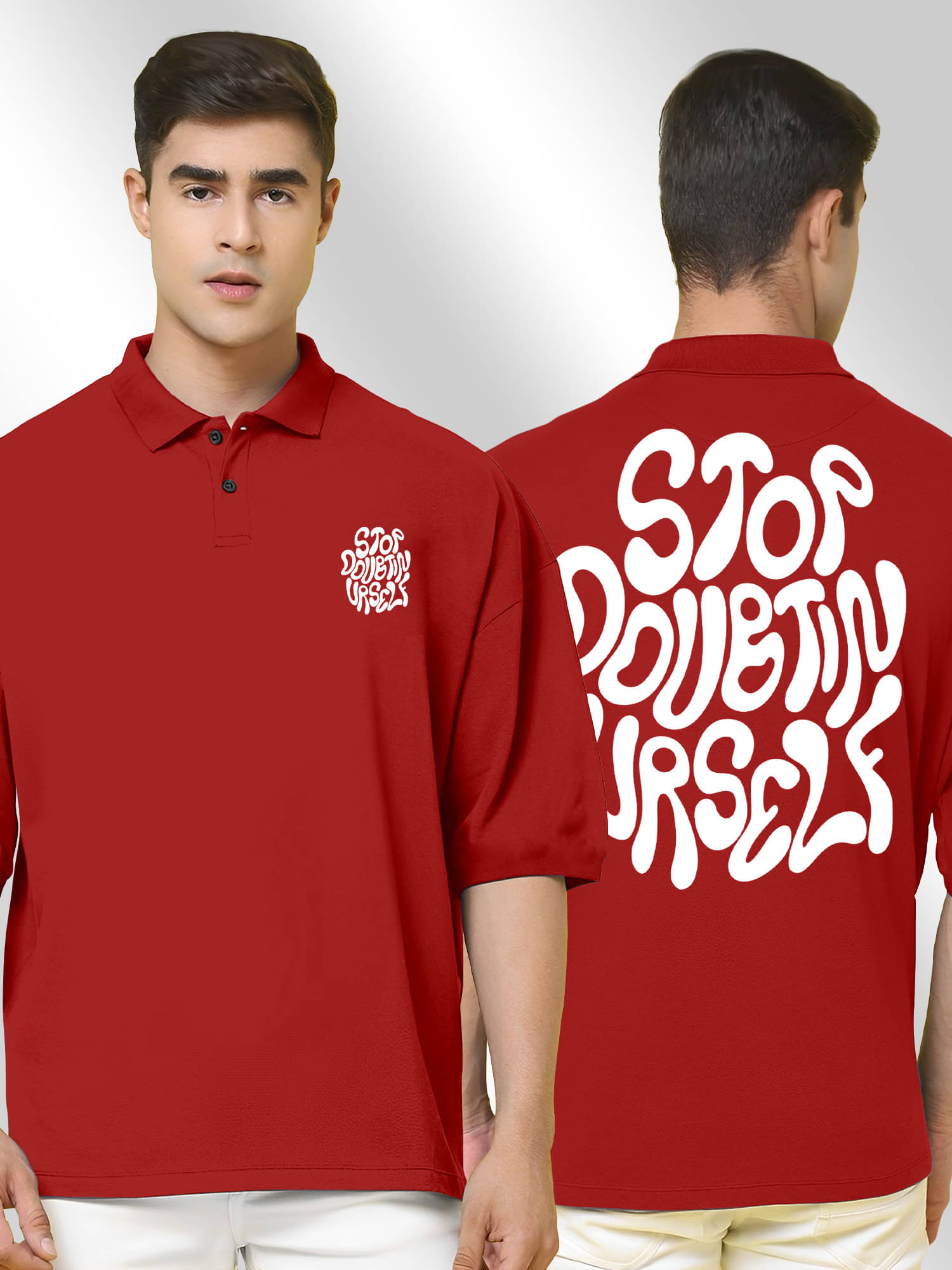     			FTX Men Cotton Blend Oversized Fit Printed Polo T Shirt ( Red )