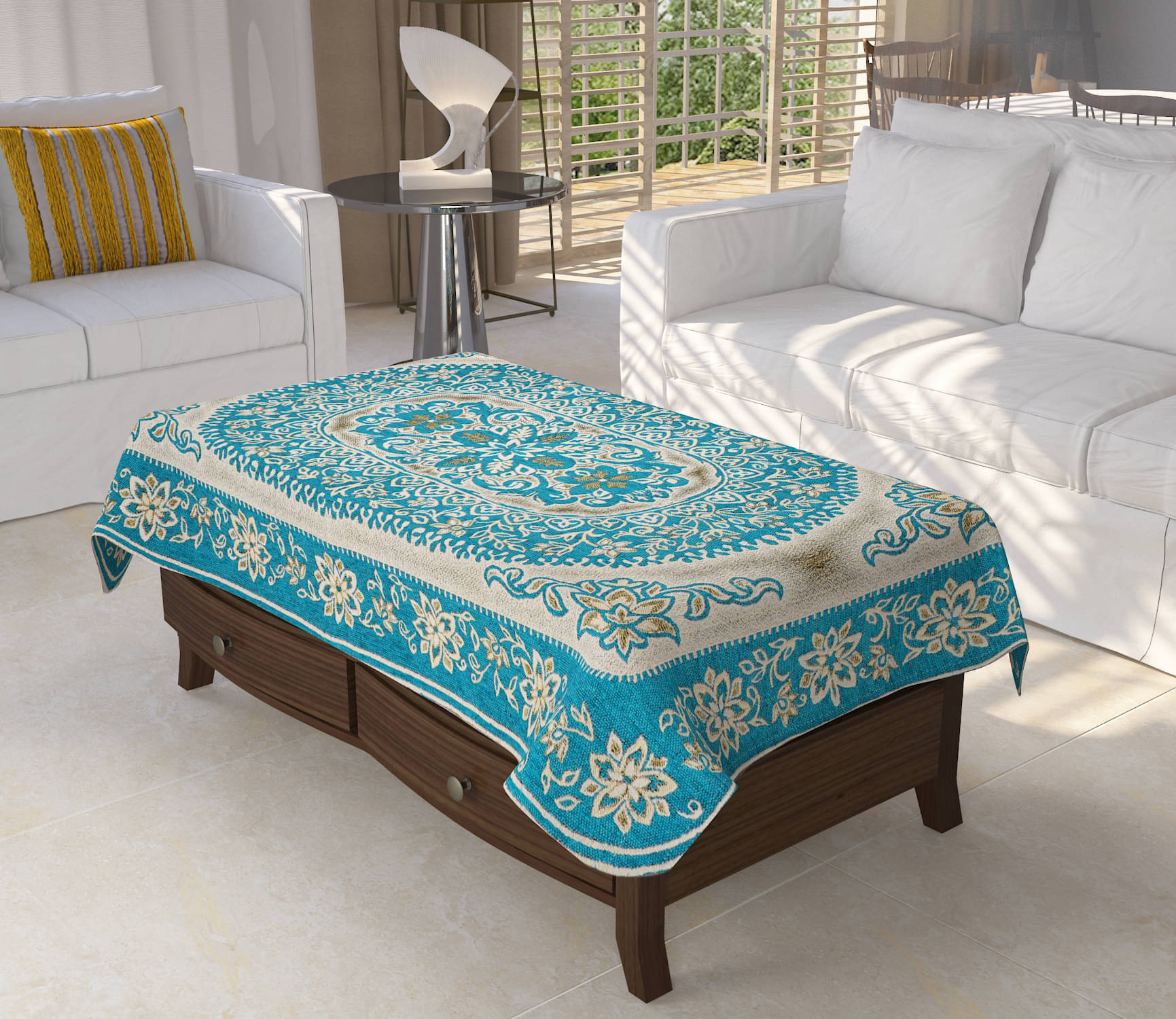 FURNISHING HUT Printed Chenille 4 Seater Square Table Cover ( 137 x 91 ) cm Pack of 1 Aqua FURNISHING HUT Printed Chenille 4 Seater Square Table Cover ( 137 x 91 ) cm Pack of 1 Aqua